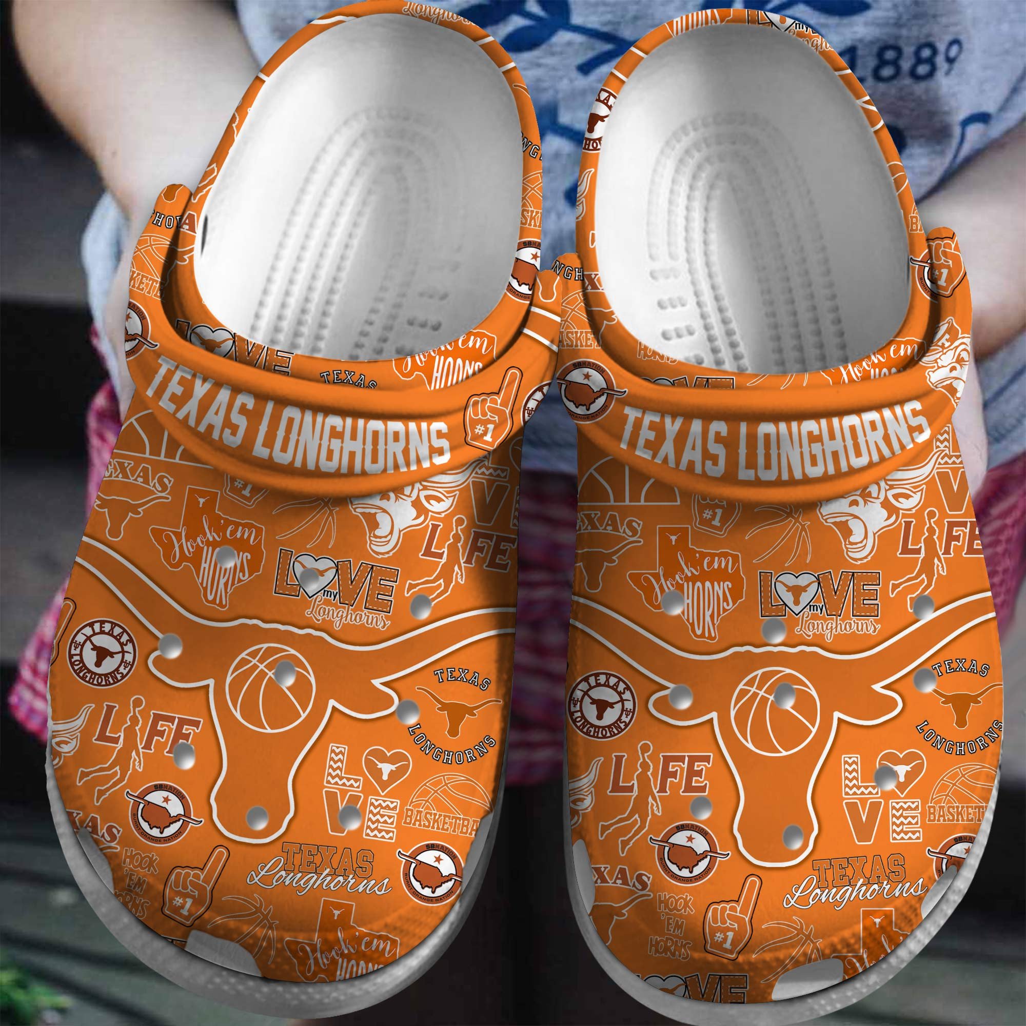 Footwearmerch Texas Longhorns NCAA Sport Crocs Crocband Clogs Shoes Comfortable For Men Women and Kids
