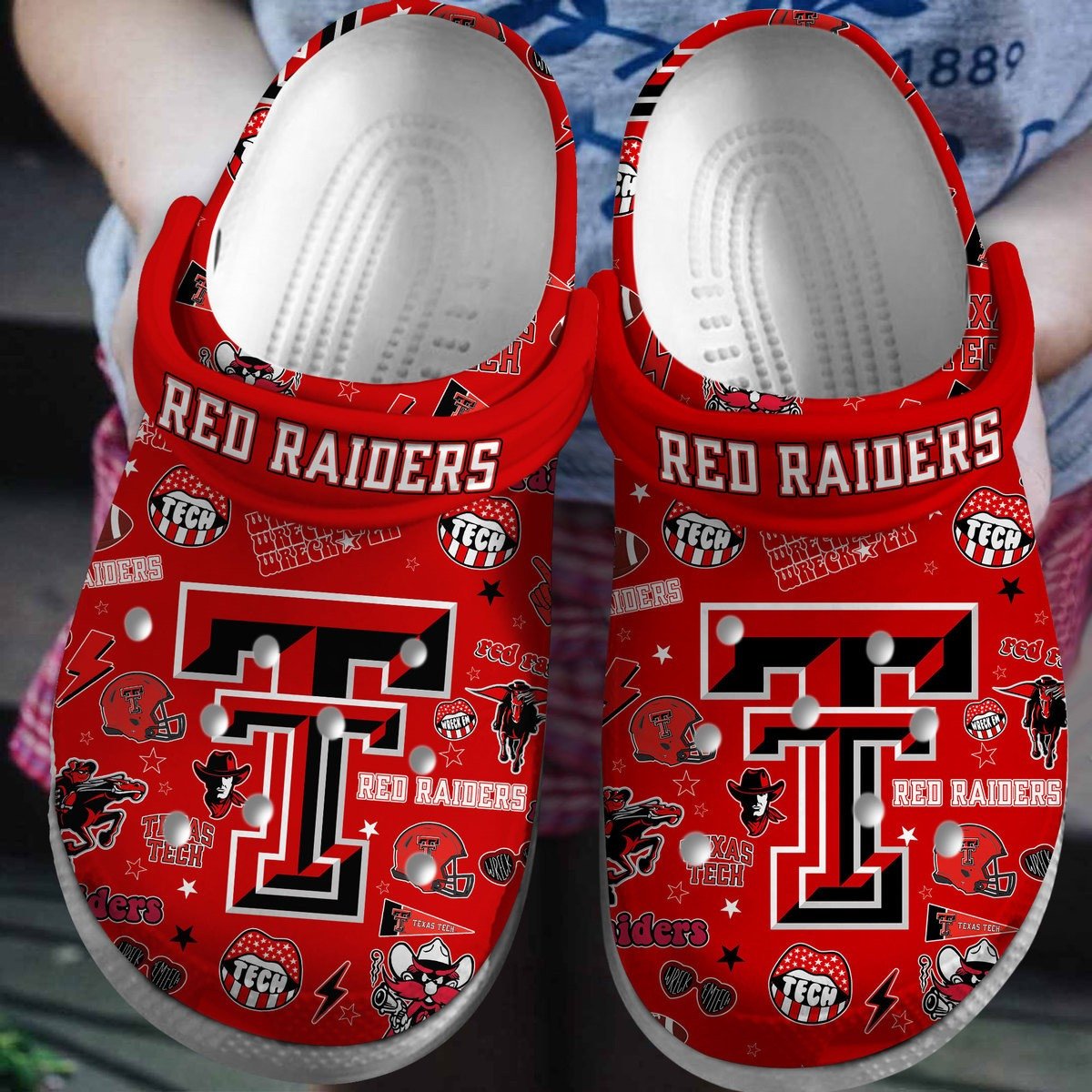 Footwearmerch Texas Tech Red Raiders NCAA Sport Crocs Crocband Clogs Shoes Comfortable For Men Women and Kids