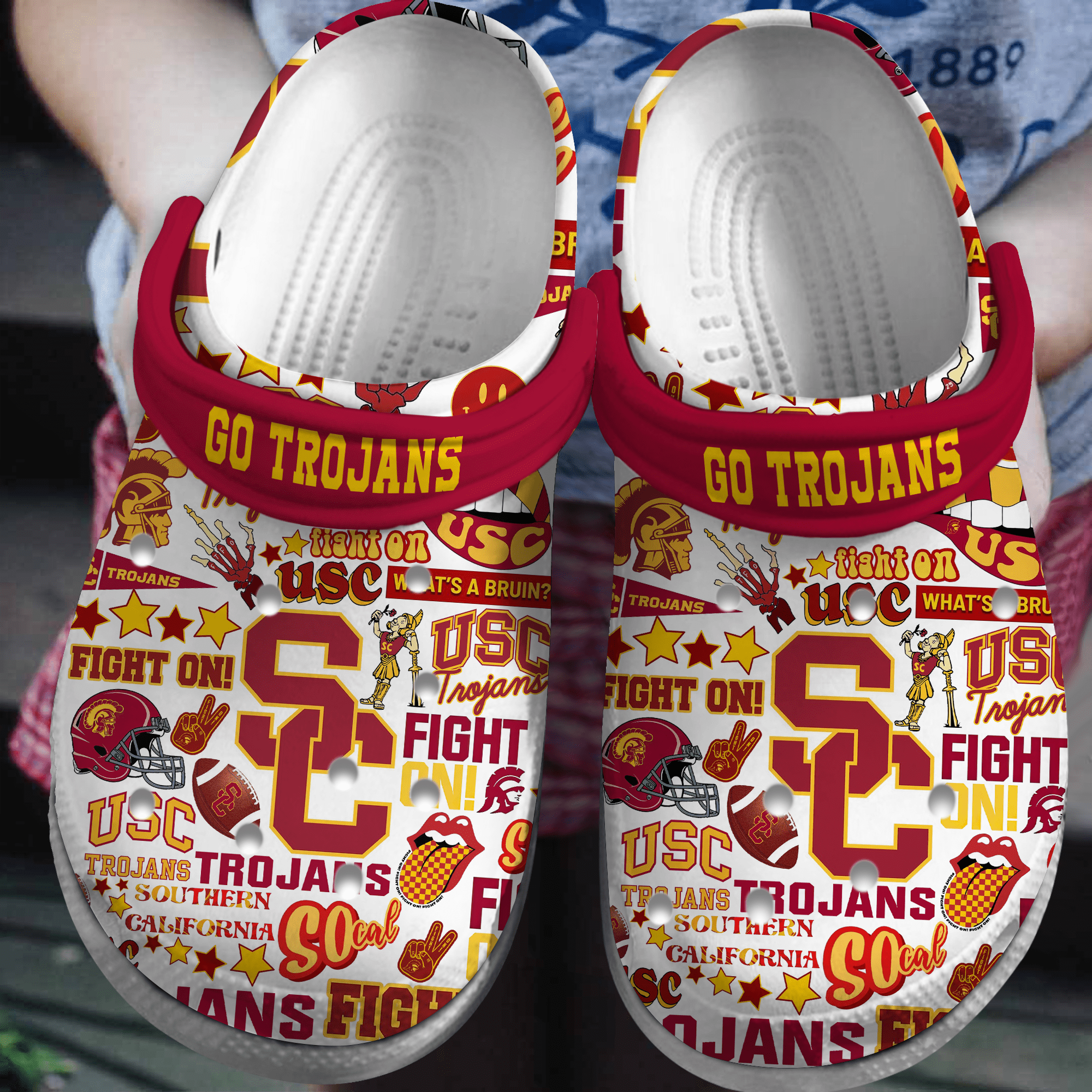Footwearmerch USC Trojans NCAA Sport Crocs Crocband Clogs Shoes Comfortable For Men Women and Kids