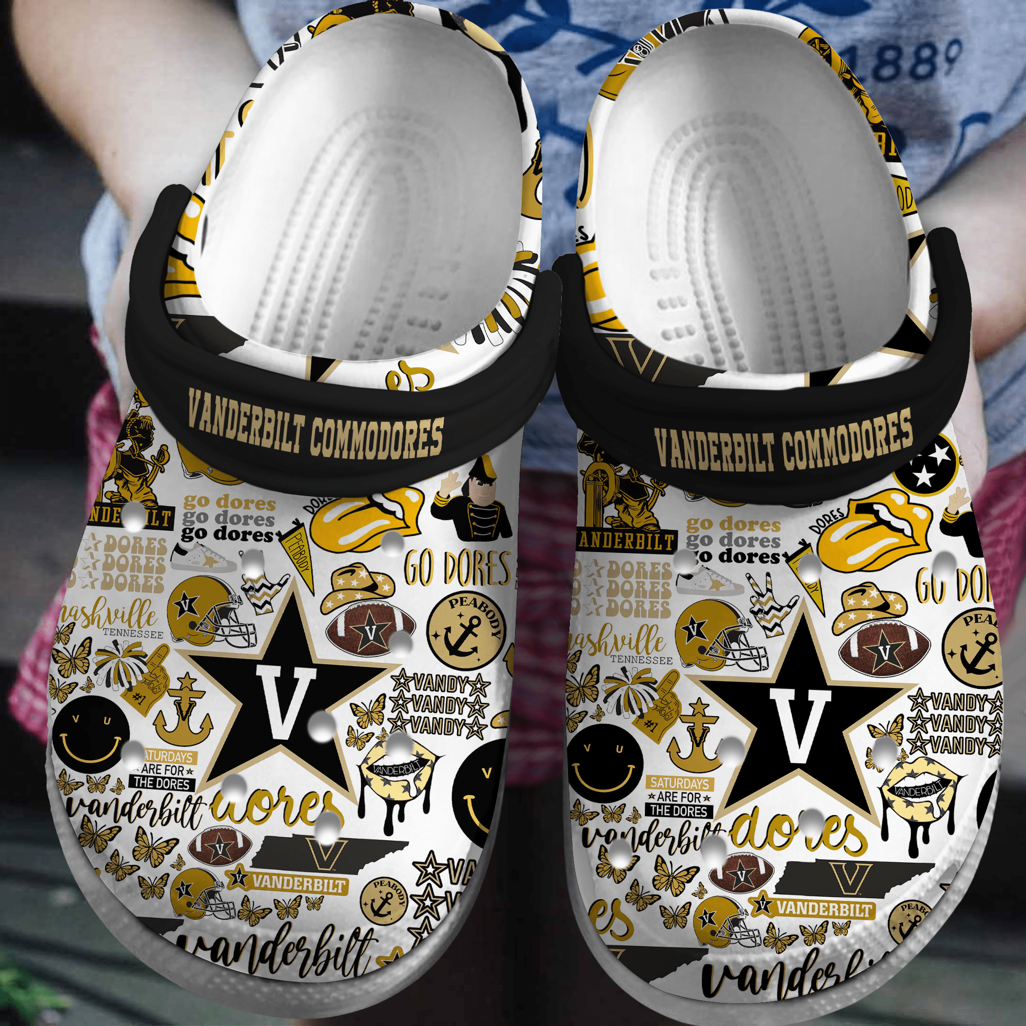 Footwearmerch Vanderbilt Commodores NCAA Sport Crocs Crocband Clogs Shoes Comfortable For Men Women and Kids
