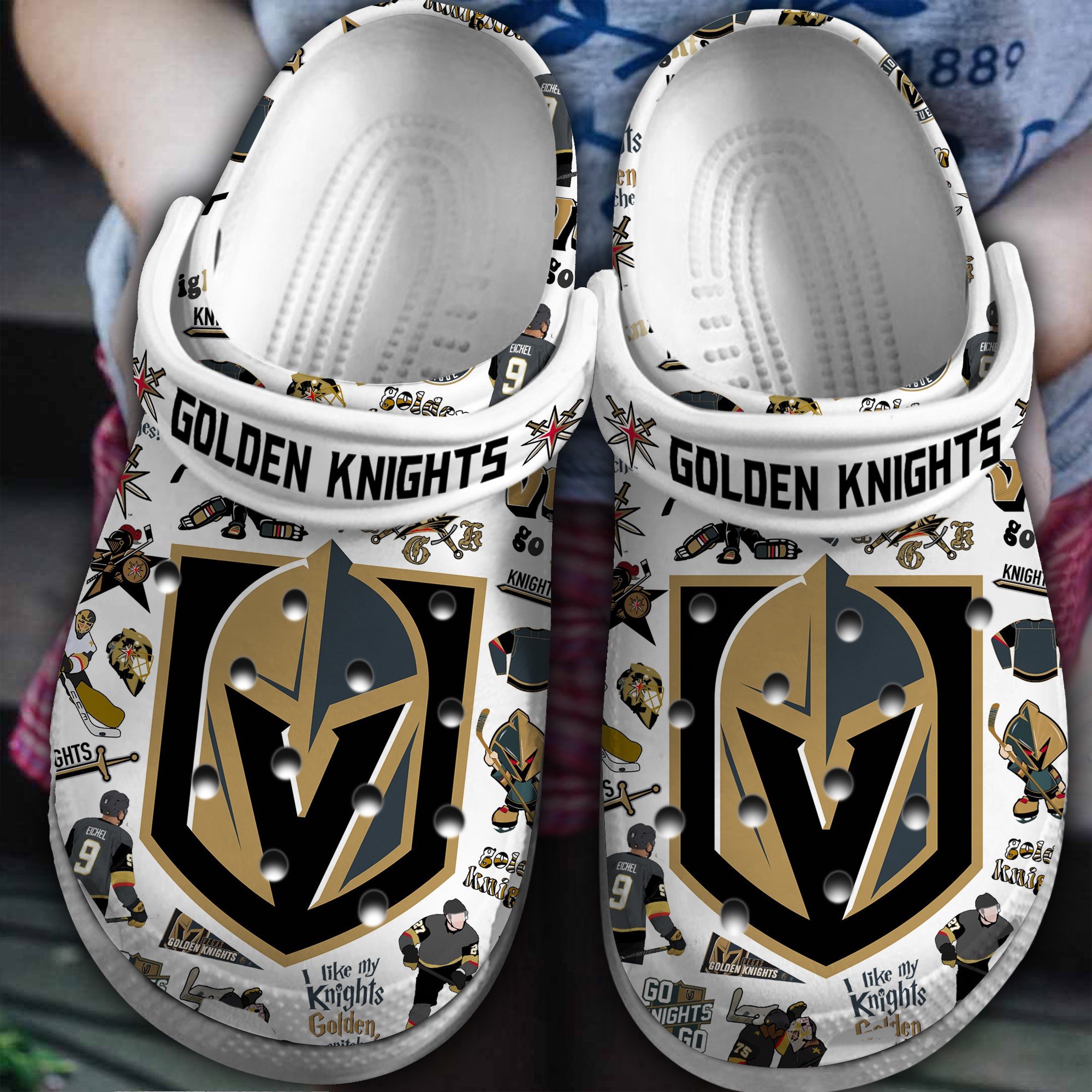 Footwearmerch Vegas Golden Knights NHL Ice hockey Sport Crocs Crocband Clogs Shoes Comfortable For Men Women and Kids