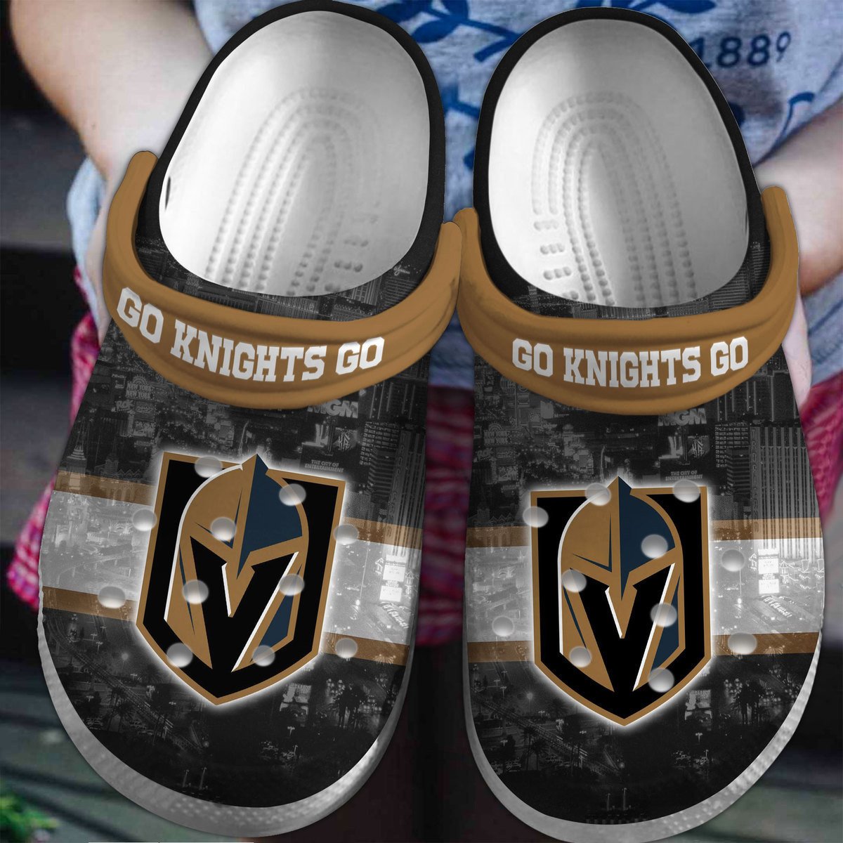 Footwearmerch Vegas Golden Knights NHL Sport Crocs Crocband Clogs Shoes Comfortable For Men Women and Kids