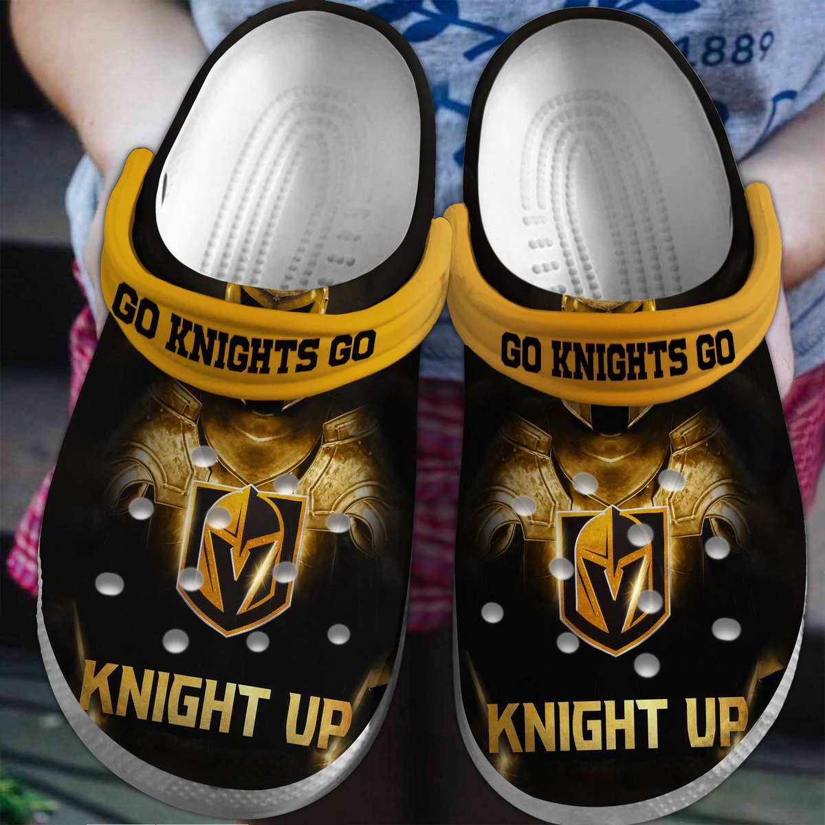 Footwearmerch Vegas Golden Knights NHL Sport Crocs Crocband Clogs Shoes Comfortable For Men Women and Kids