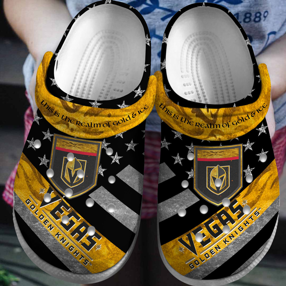 Footwearmerch Vegas Golden Knights NHL Sport Crocs Crocband Clogs Shoes Comfortable For Men Women and Kids