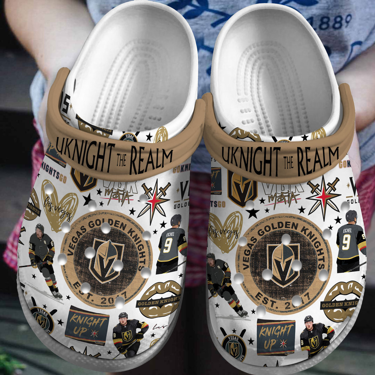 Footwearmerch Vegas Golden Knights NHL Sport Crocs Crocband Clogs Shoes Comfortable For Men Women and Kids