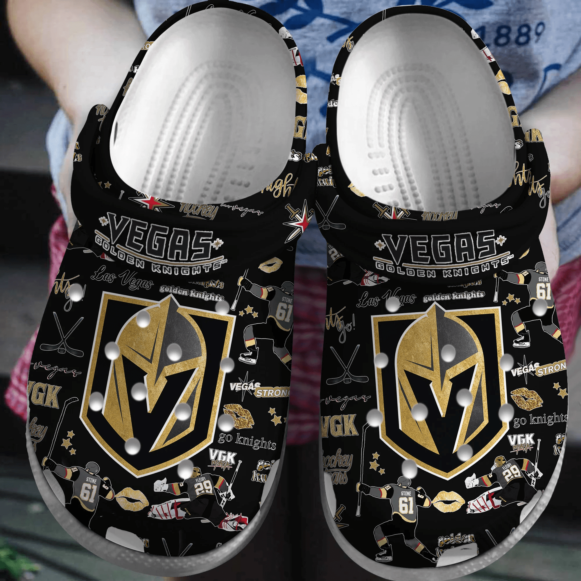Footwearmerch Vegas Golden Knights NHL Sport Crocs Crocband Clogs Shoes Comfortable For Men Women and Kids