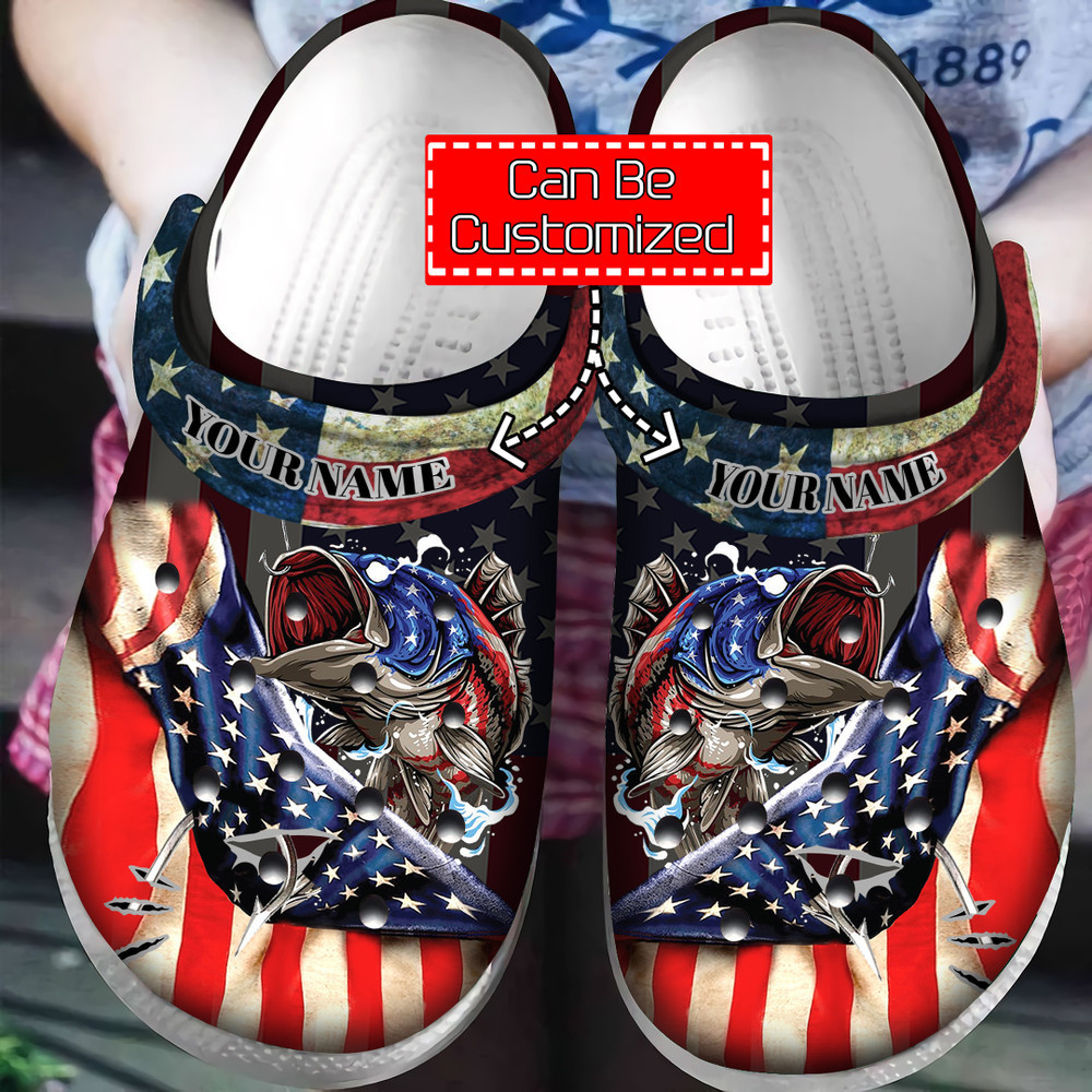 Footwearmerch Veterans - Fishing America Flag Veteran Gift Clog Shoes For Men And Women