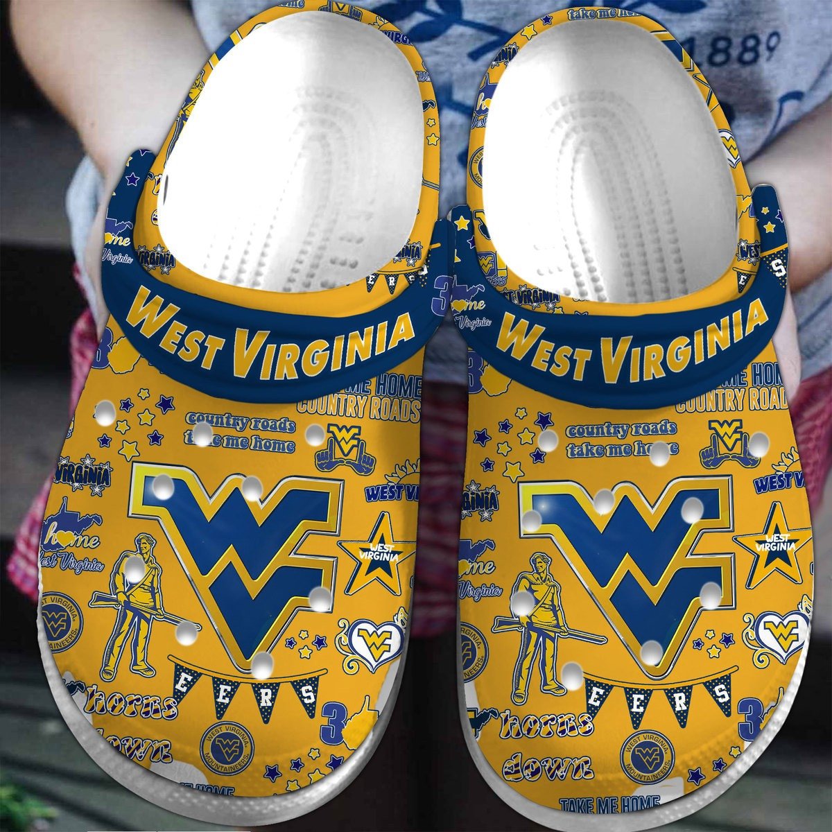 Footwearmerch West Virginia Mountaineers NCAA Sport Crocs Crocband Clogs Shoes Comfortable For Men Women and Kids