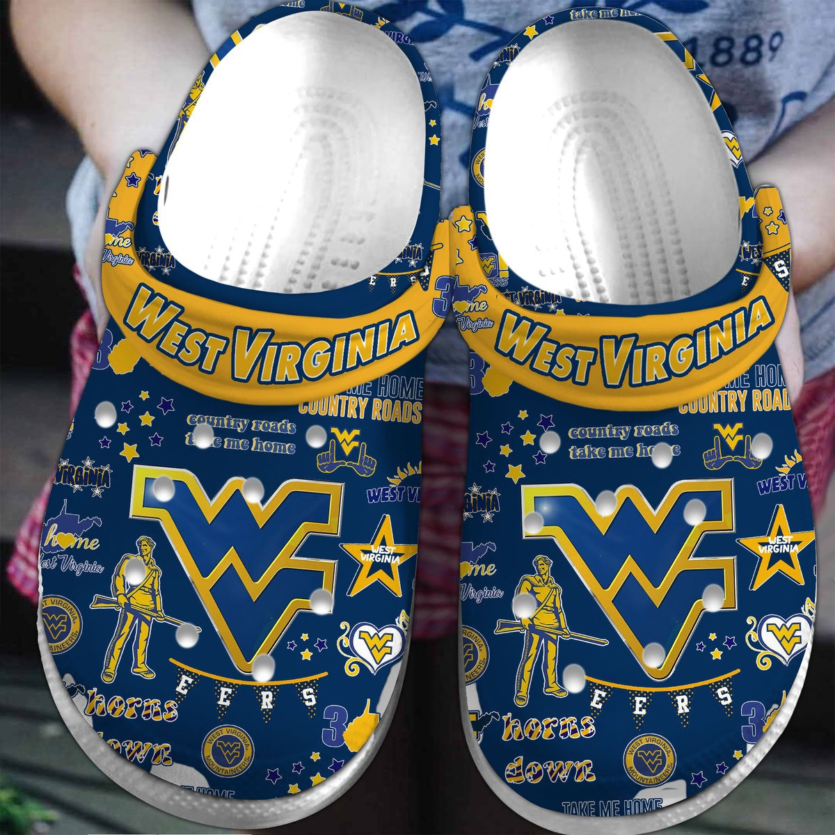 Footwearmerch West Virginia Mountaineers NCAA Sport Crocs Crocband Clogs Shoes Comfortable For Men Women and Kids