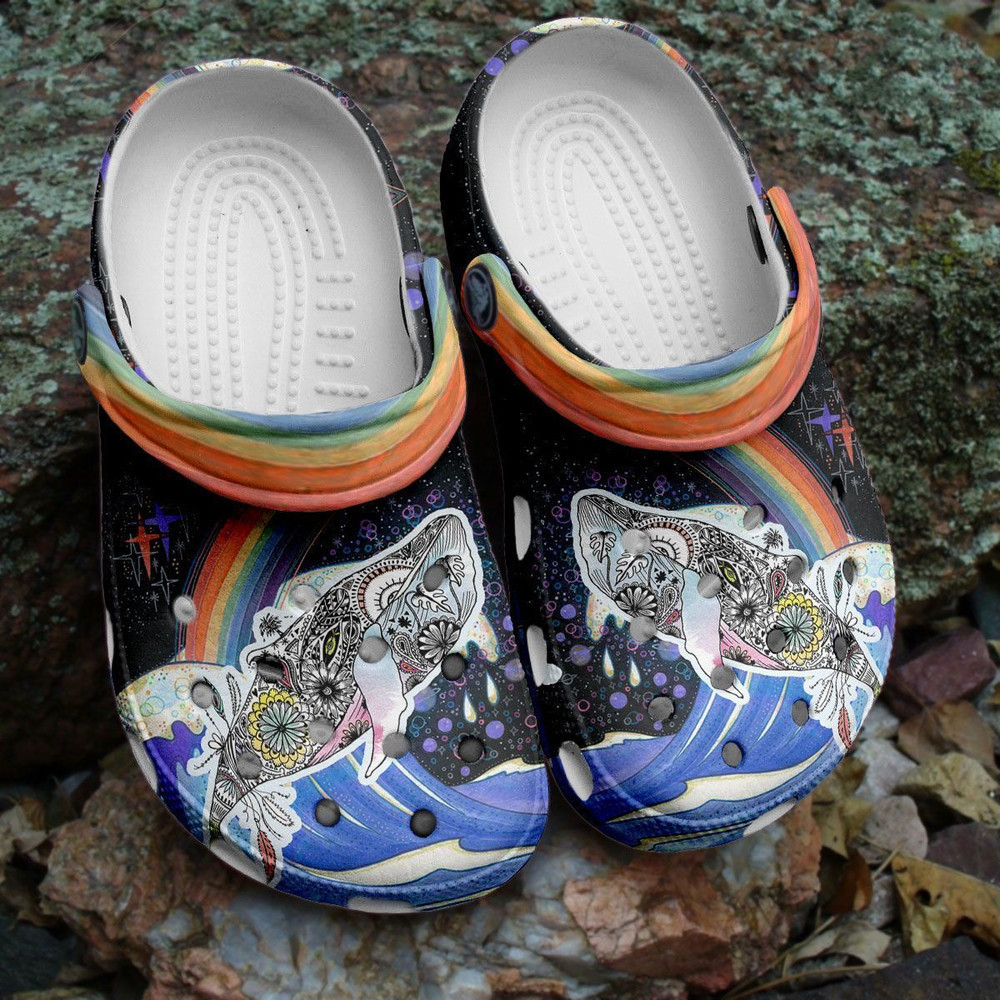Footwearmerch Whale Flower Art Rainbow Gift For Lover Rubber clog Shoes Comfy Footwear