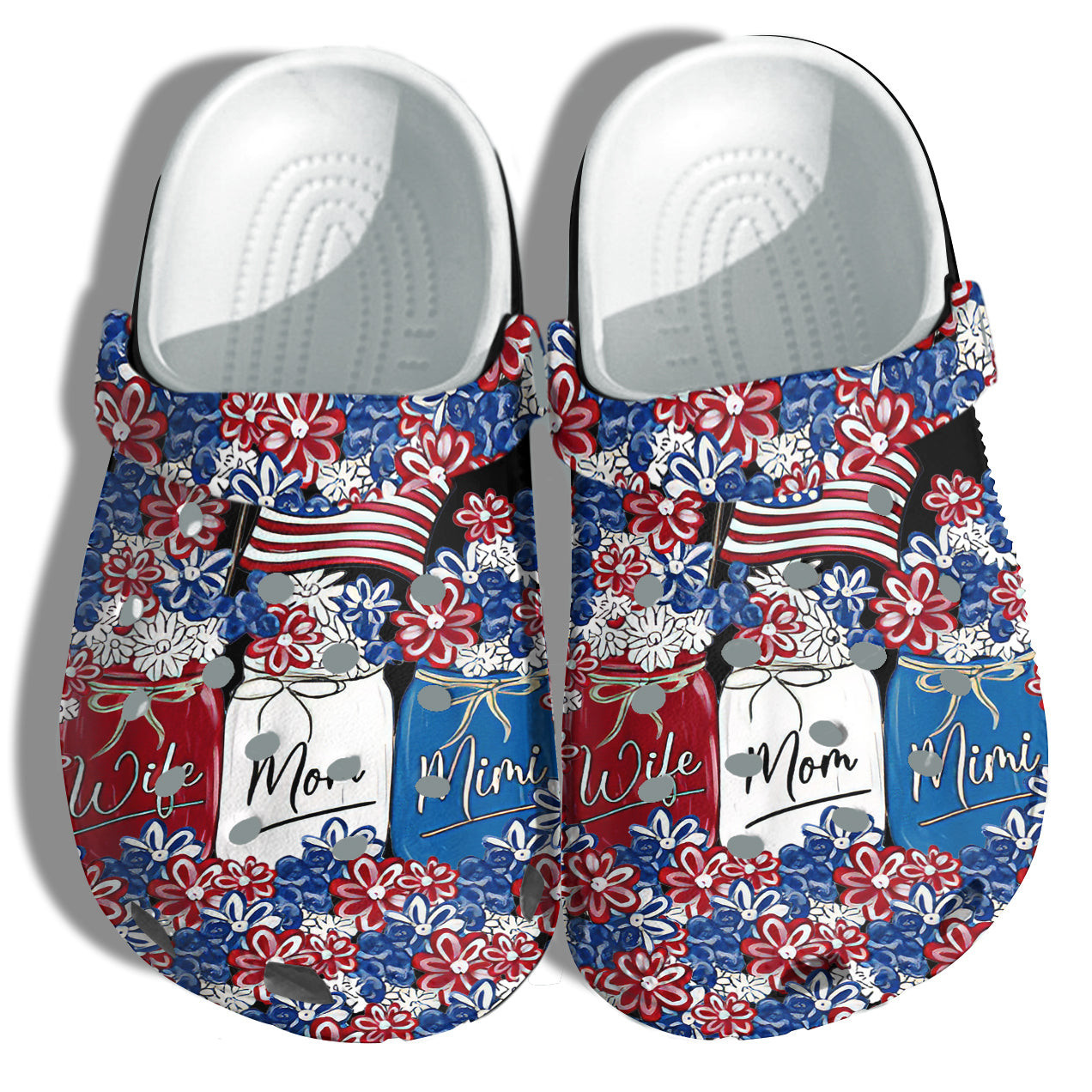 Footwearmerch Wife Mom Mimi 4Th Of July Shoes Gift Women - Flower Garden Love Family America Flag Shoes Birthday Gift