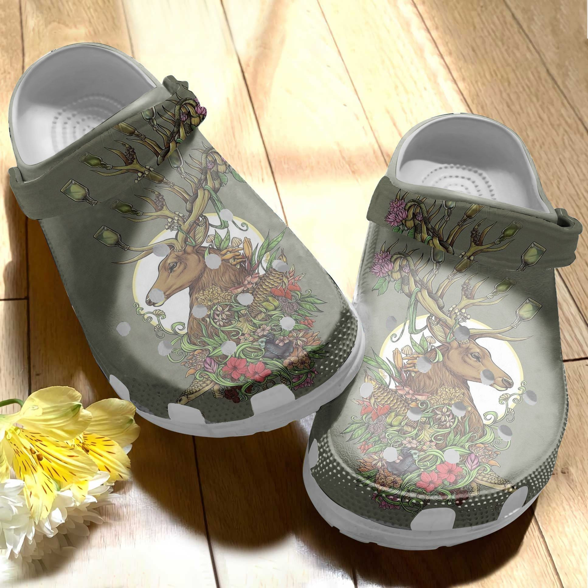 Footwearmerch Wild Deer With Fish Flower Shoes Crocbland Clog Birthday Gifts For Man Father Grandpa