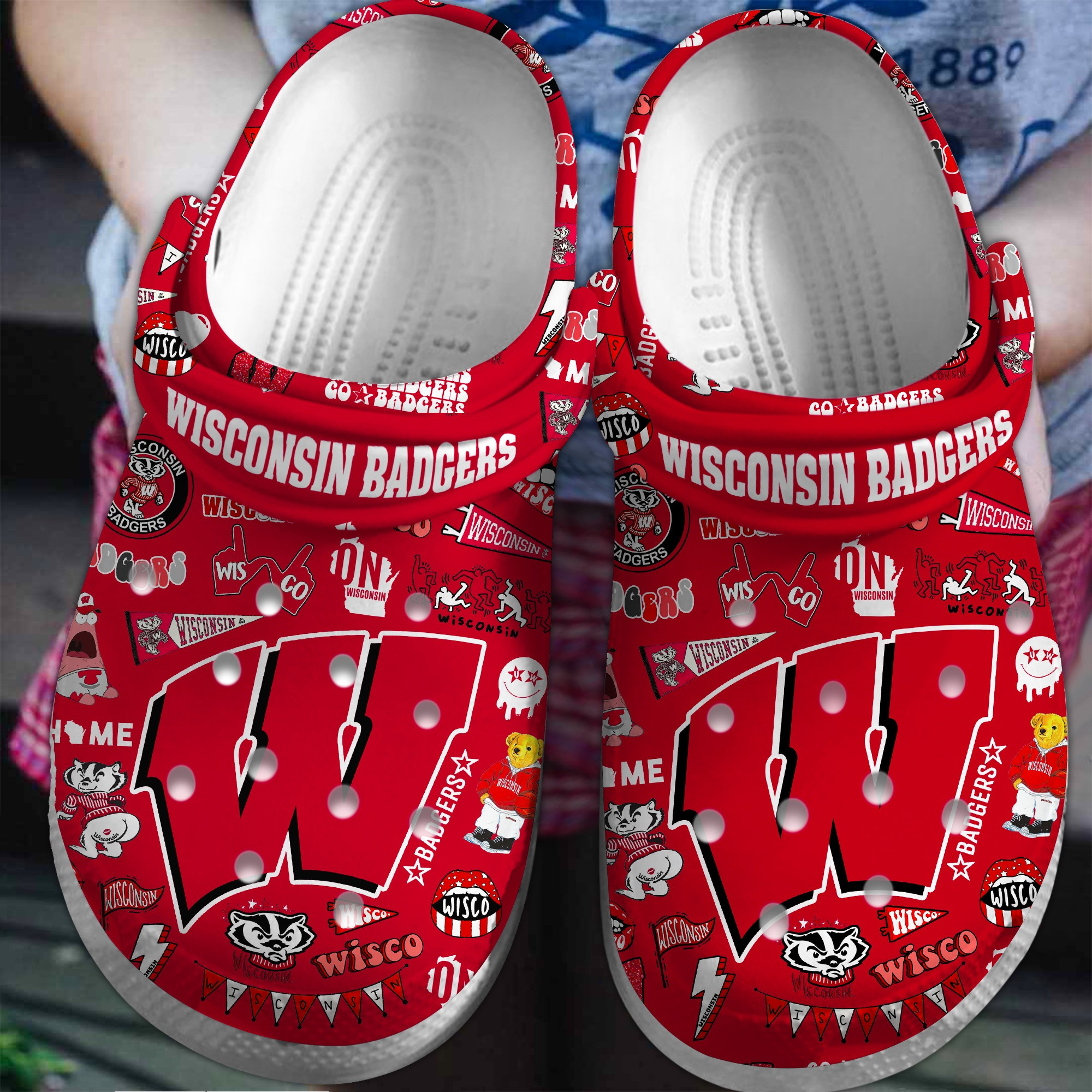 Footwearmerch Wisconsin Badgers NCAA Sport Crocs Crocband Clogs Shoes Comfortable For Men Women and Kids