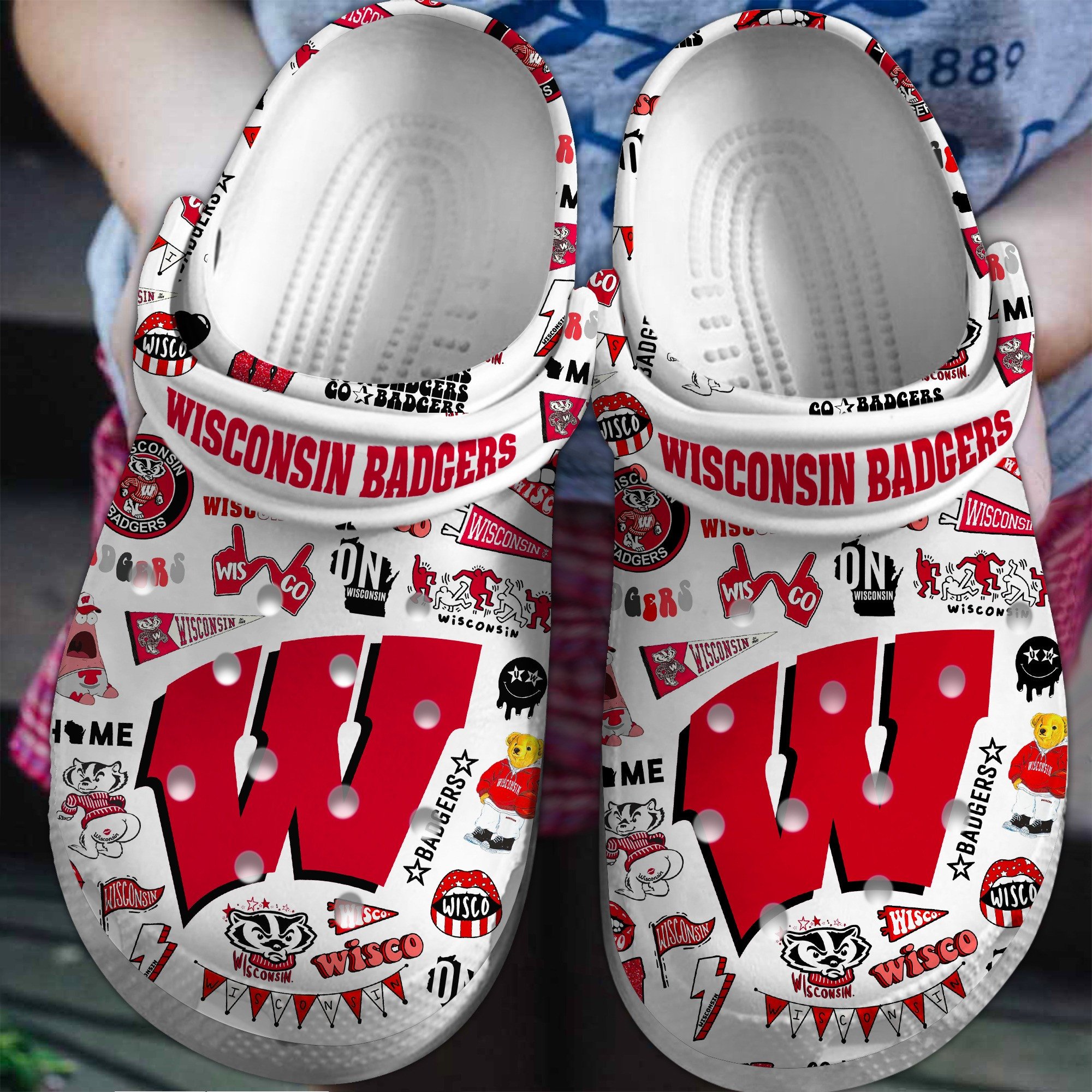 Footwearmerch Wisconsin Badgers NCAA Sport Crocs Crocband Clogs Shoes Comfortable For Men Women and Kids