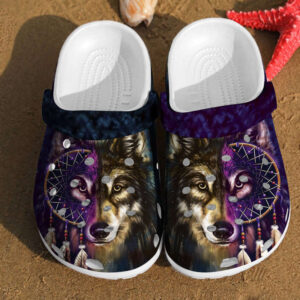 Footwearmerch Wolf Art Dreamcatcher Two Face Gift For Lovers Native American Gift For Lover Rubber clog Shoes Comfy Footwear