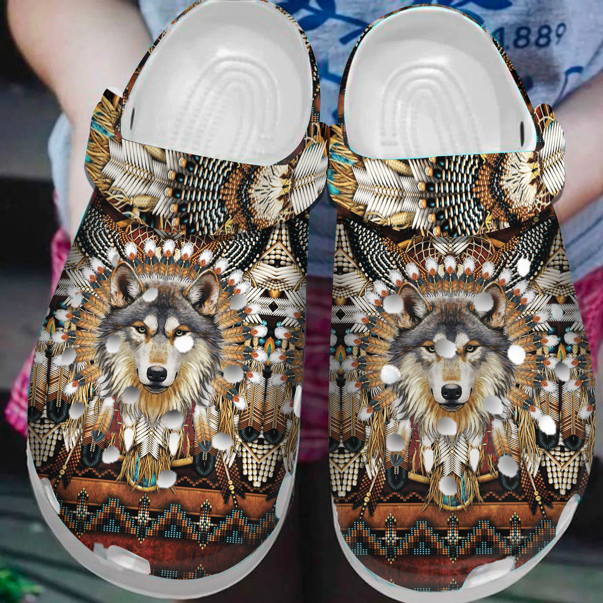 Footwearmerch Native American Wolf Dream Catcher Crocs Clog Shoes For Kid and Adult