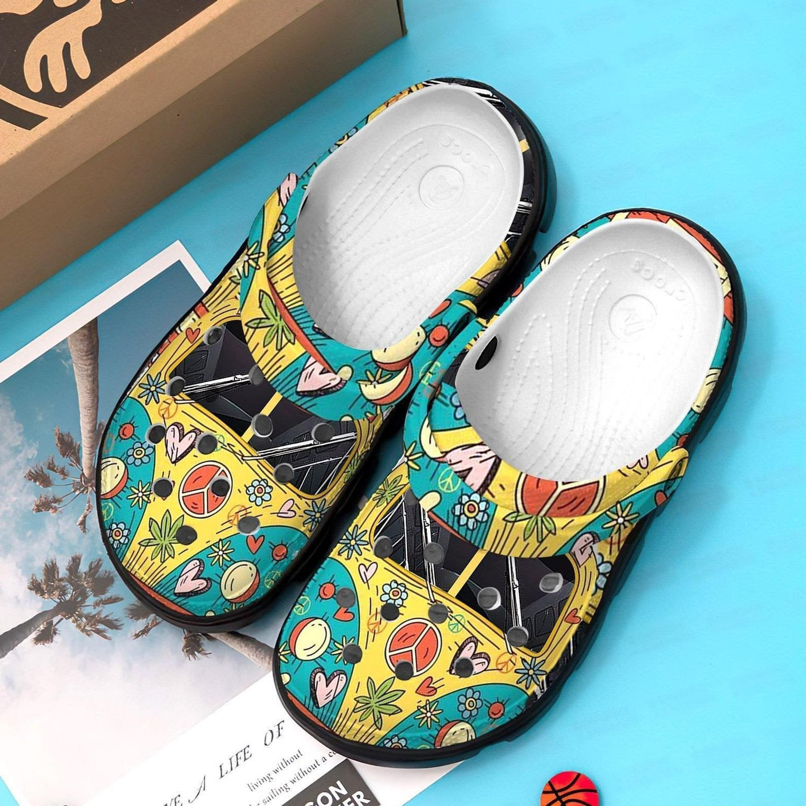 Footwearmerch Yellow Hippie Car Shoes Crocbland Clogs Gifts For Kids Children