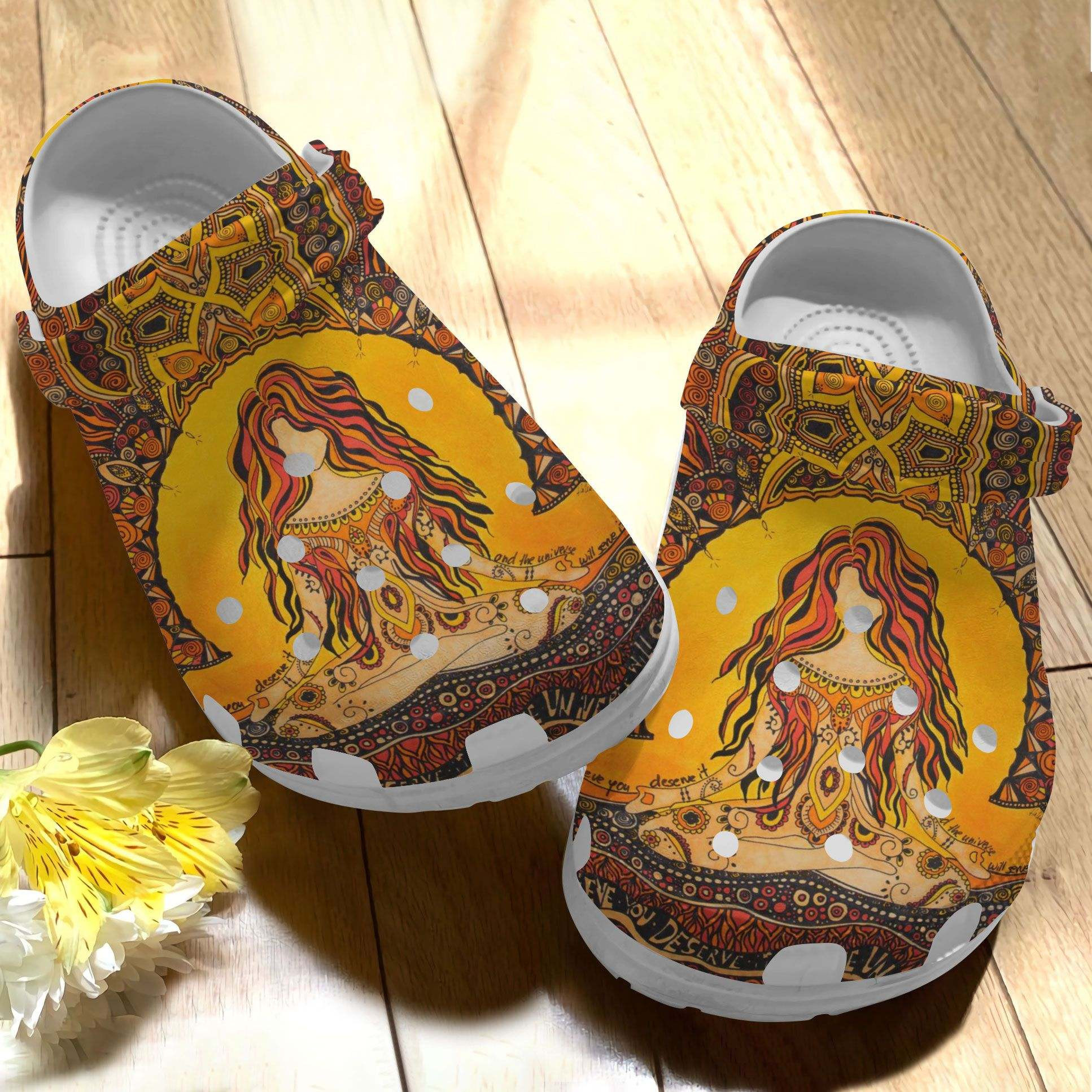 Footwearmerch Yoga Hippie Croc Shoes For Mother Day - Hippie Shoes Crocbland Clog Gifts For Mom Daughter Friends