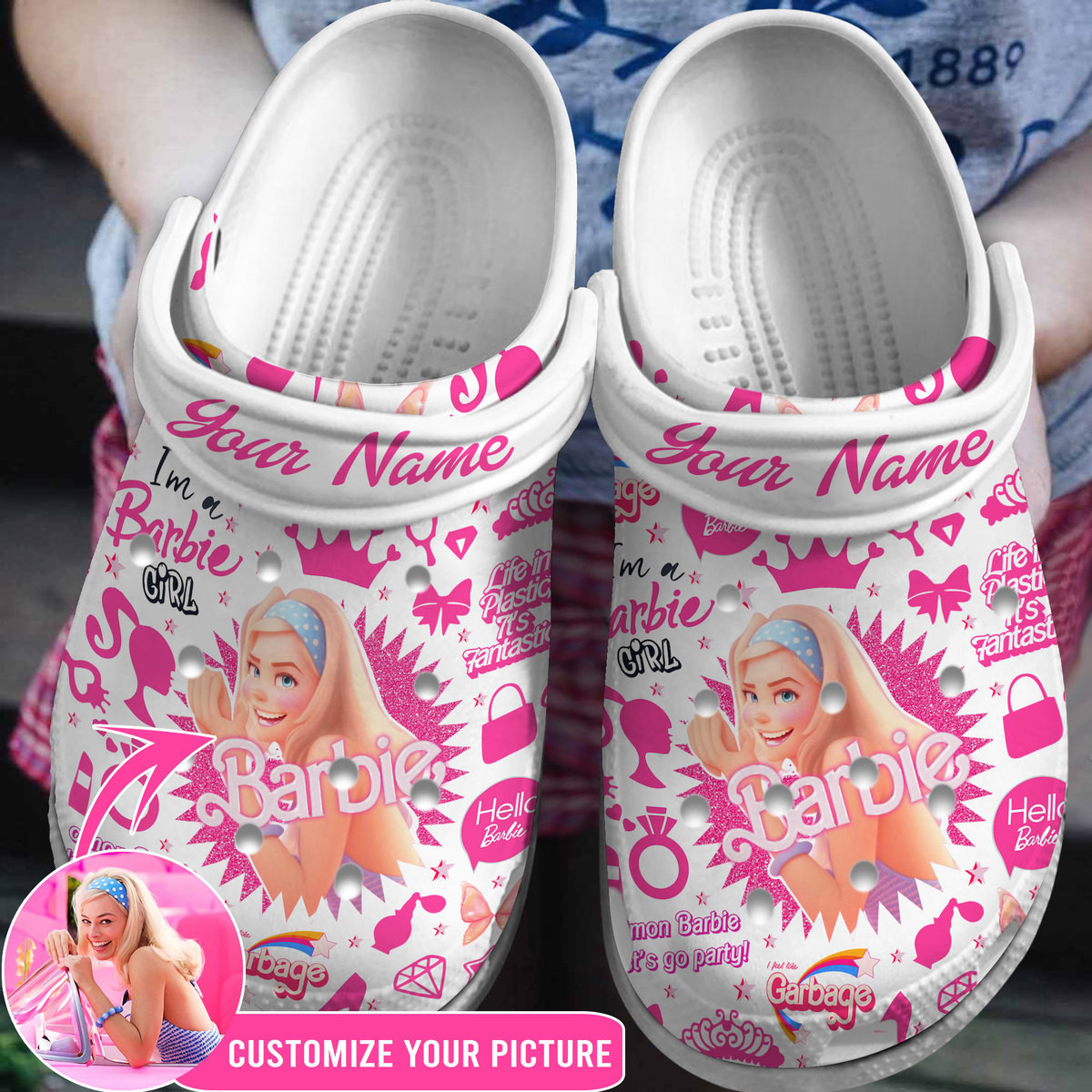 Footwearmerch Barbie Personalized Movie Crocs Crocband Clogs Shoes Comfortable For Men Women and Kids