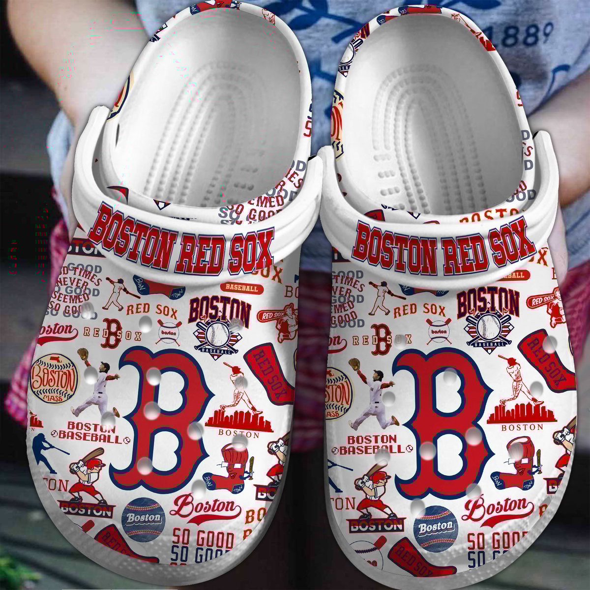 Footwearmerch Boston Red Sox Baseball team MLB Sport Custom Name Crocs Clogs Crocband Shoes Comfortable For Men Women and Kids