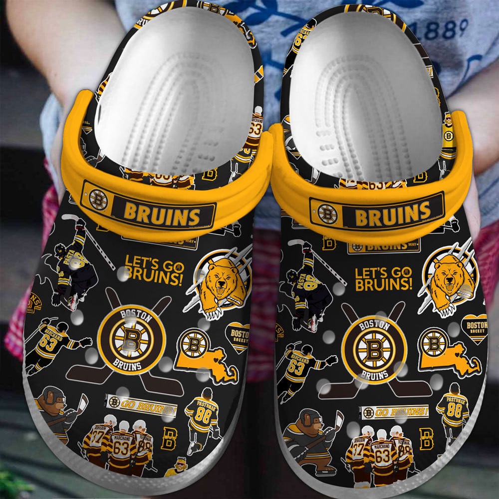 Footwearmerch Boston Bruins Ice hockey team NHL Sport Crocs Clogs Crocband Shoes Comfortable For Men Women and Kids