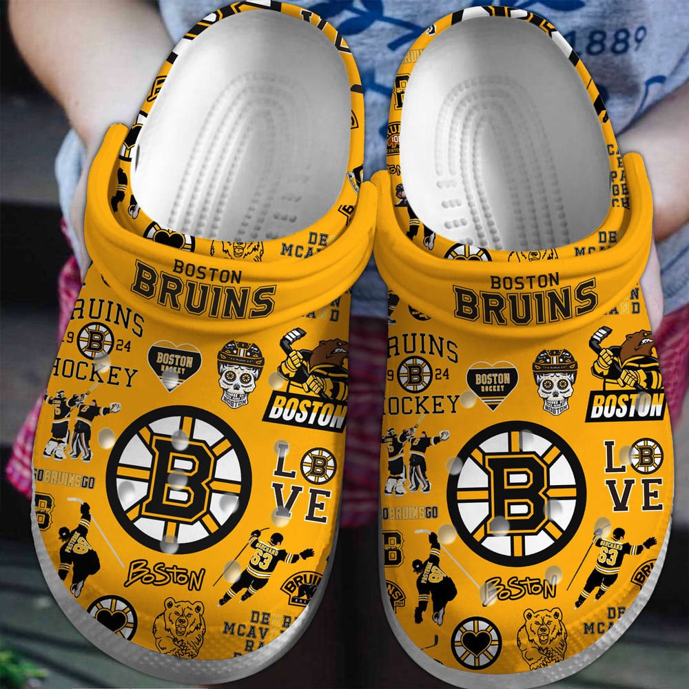 Footwearmerch Boston Bruins NHL Crocs Clogs Crocband Shoes Comfortable For Men Women and Kids