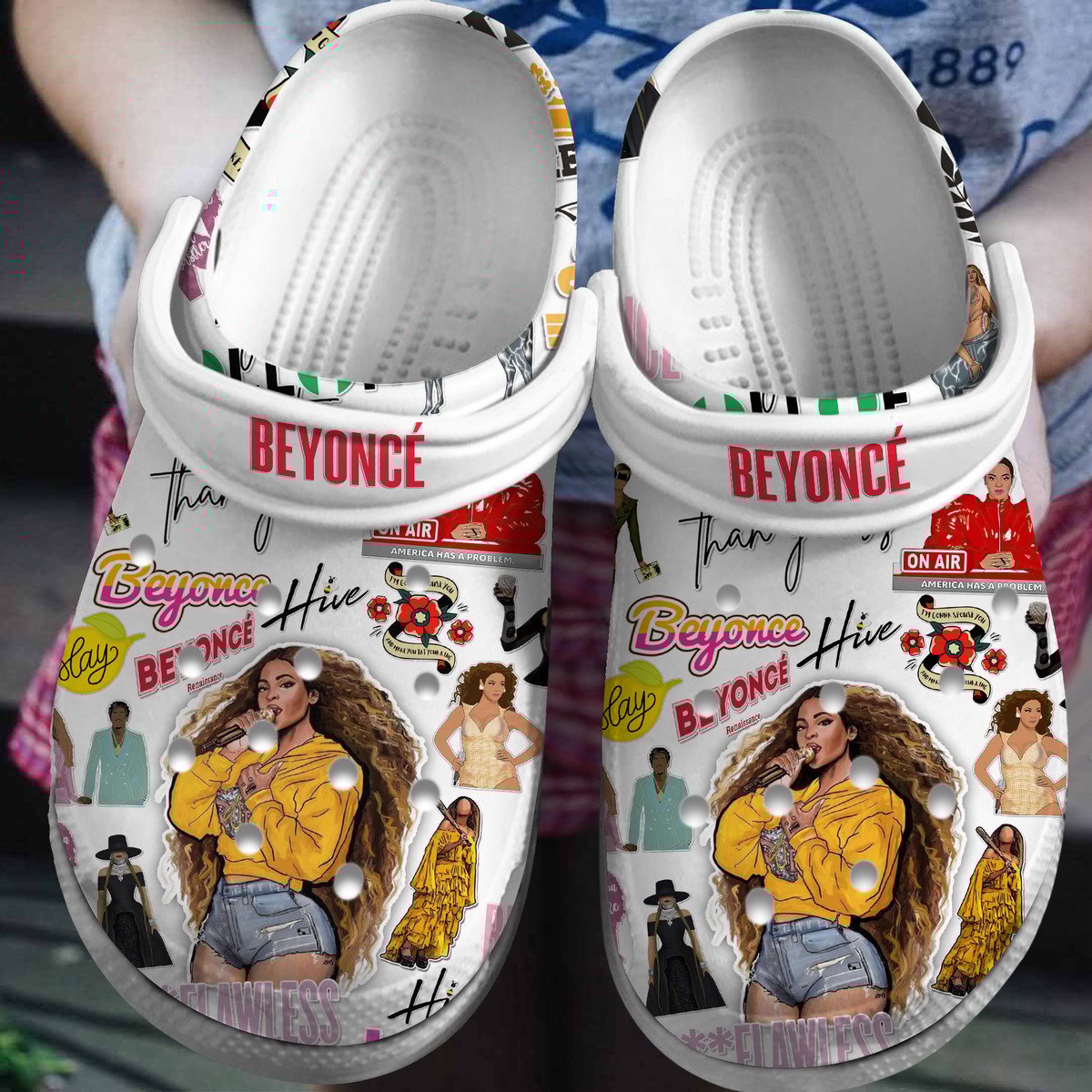 Footwearmerch Beyonce Singer Music Crocs Crocband Clogs Shoes Comfortable For Men Women and Kids