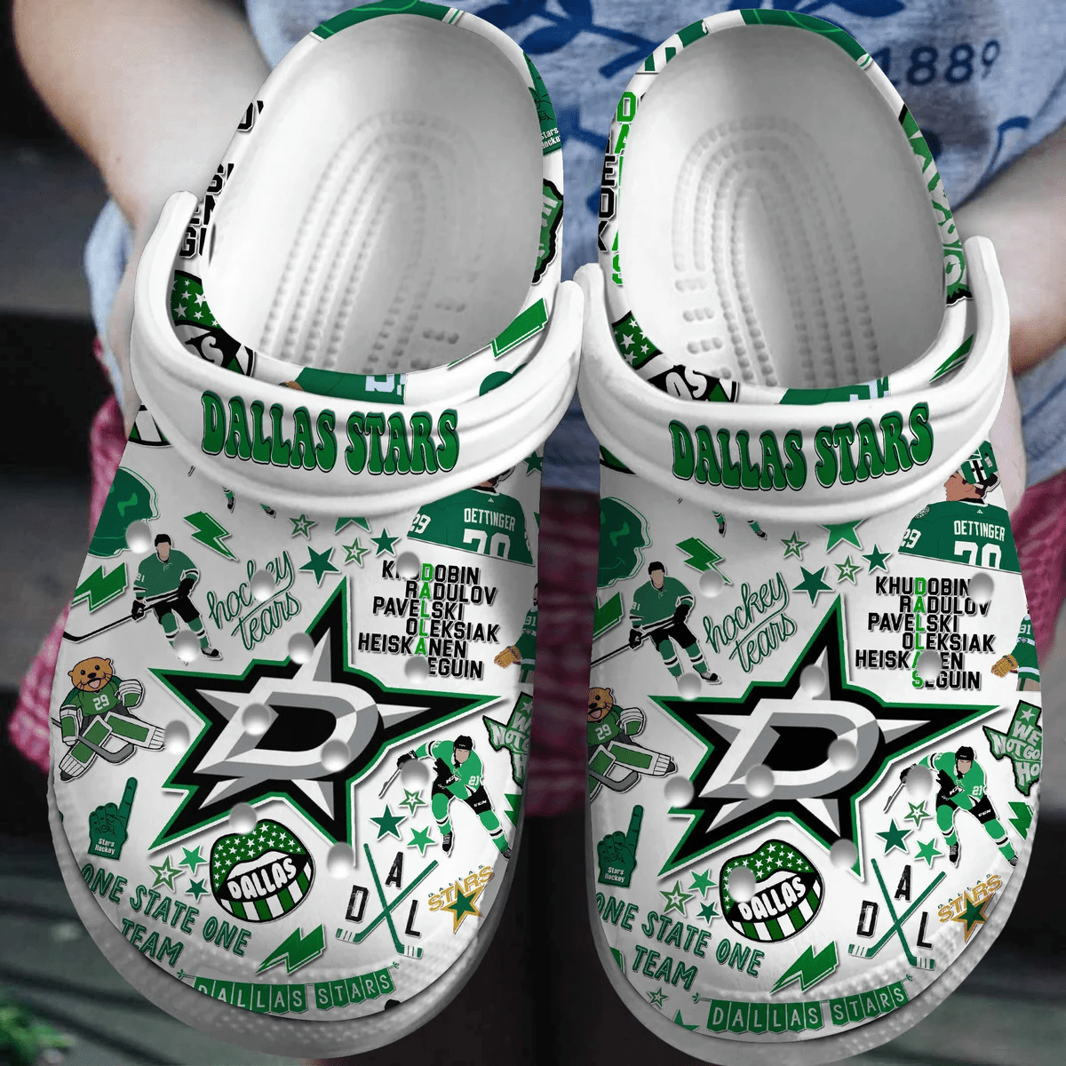 Footwearmerch Dallas Stars Ice hockey team NHL Sport Crocs Clogs Crocband Shoes Comfortable For Men Women and Kids