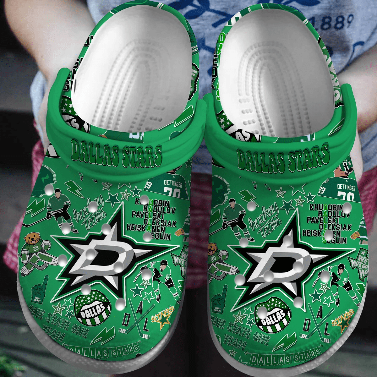 Footwearmerch Dallas Stars Ice hockey team NHL Sport Crocs Clogs Crocband Shoes Comfortable For Men Women and Kids