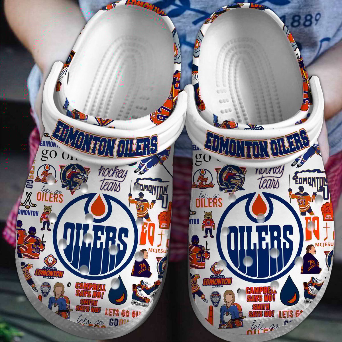 Footwearmerch Edmonton Oilers Hockey NHL Crocs Clogs Crocband Shoes Comfortable For Men Women and Kids