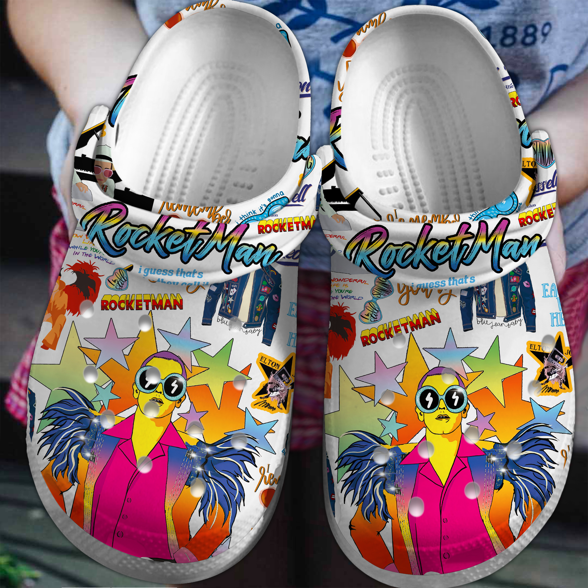 Footwearmerch Elton John Rocket Man Singer Music Crocs Crocband Clogs Shoes Comfortable For Men Women and Kids