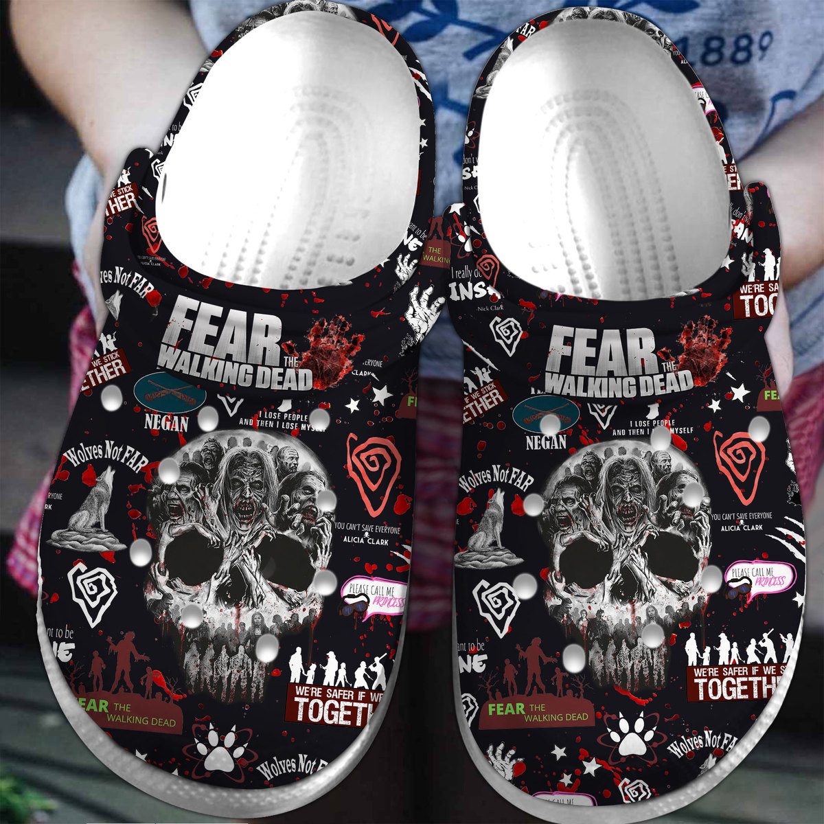 Premium Fear The Walking Dead TV Series Crocs Crocband Clogs Shoes Comfortable For Men Women and Kids