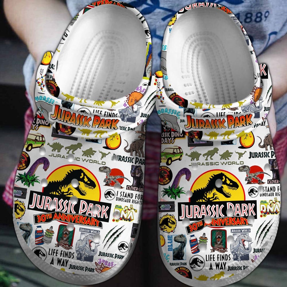 Footwearmerch Jurassic Park 30th anniversary Movie Crocs Crocband Clogs Shoes Comfortable For Men Women and Kids