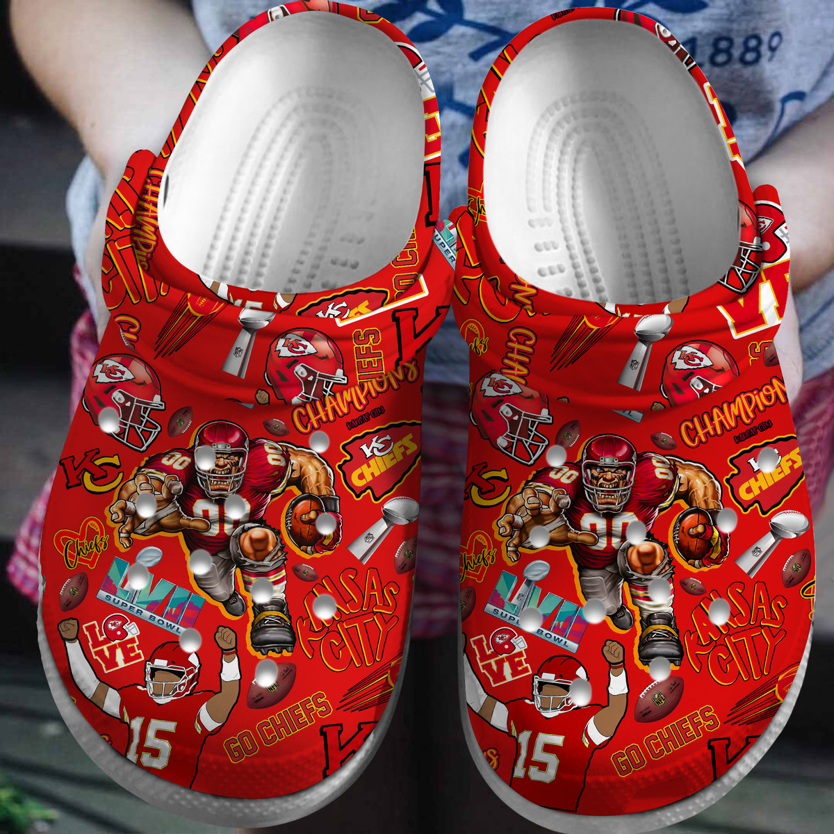 Footwearmerch Kansas City Chiefs NFL Crocs Crocband Clogs Shoes Comfortable For Men Women and Kids