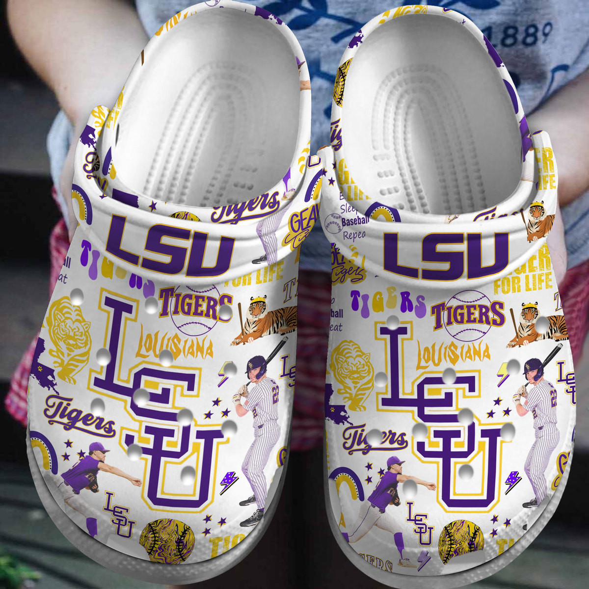Premium LSU Geaux Tigers NCAA Sport Crocs Crocband Clogs Shoes Comfortable For Men Women and Kids