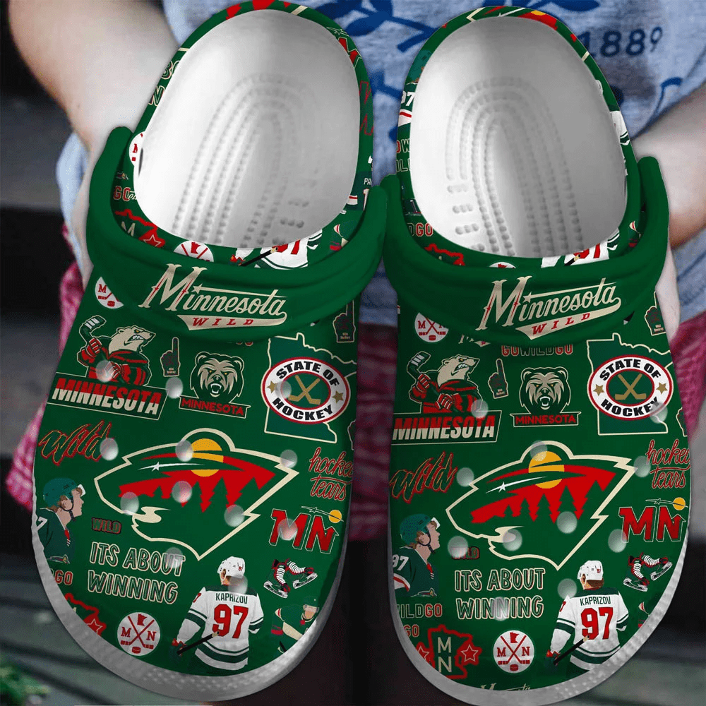 Footwearmerch Minnesota Wild Ice hockey team NHL Sport Crocs Clogs Crocband Shoes Comfortable For Men Women and Kids