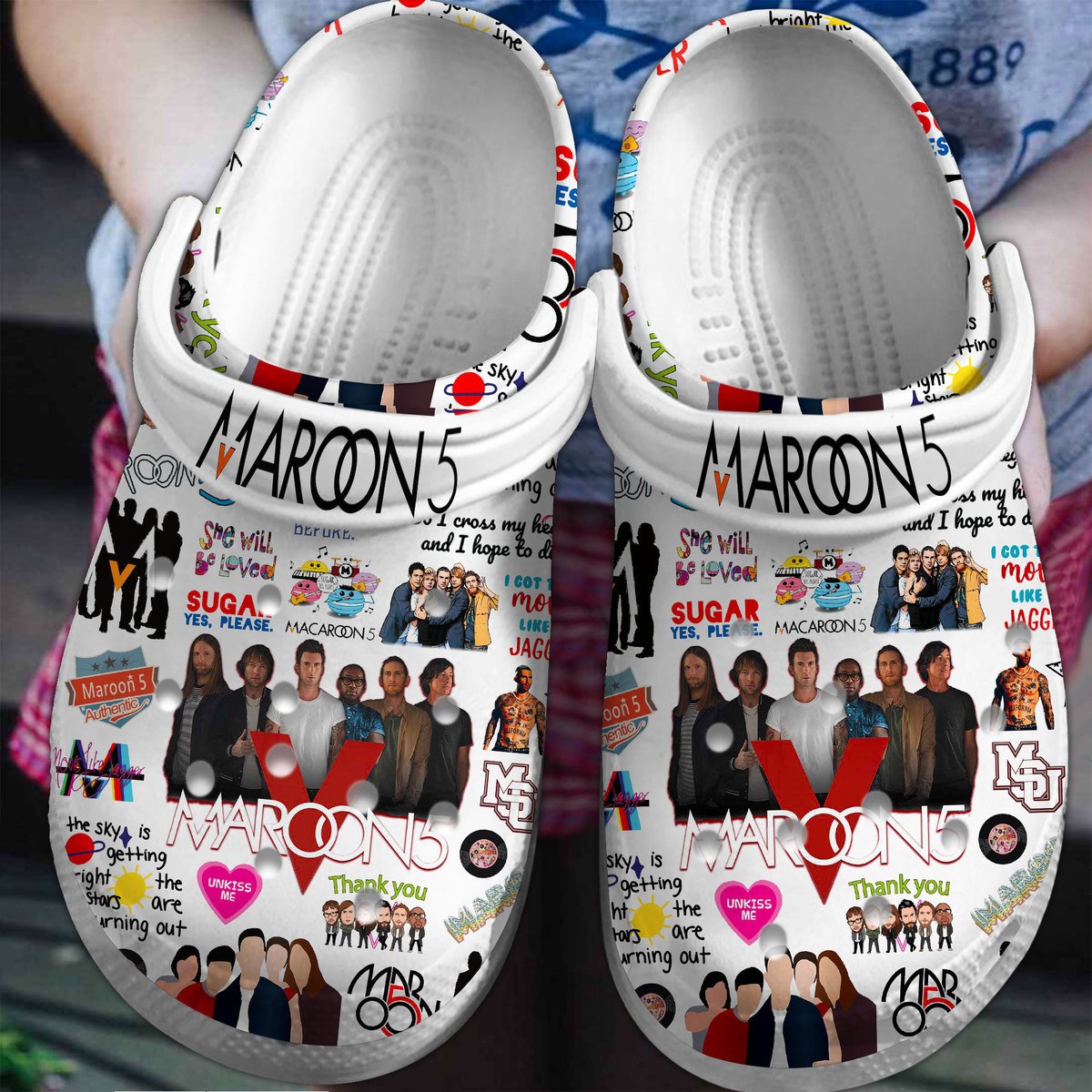 Footwearmerch Maroon 5 Music Band Crocs Crocband Clogs Shoes Comfortable For Men Women and Kids