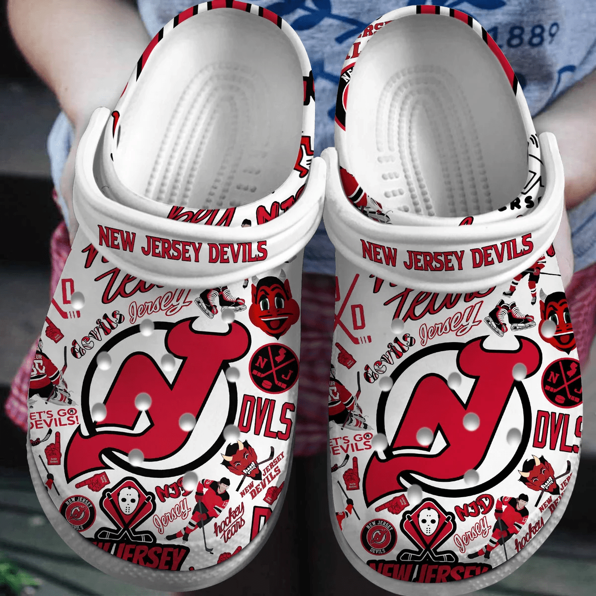 Footwearmerch New Jersey Devils Ice hockey team NHL Sport Crocs Clogs Crocband Shoes Comfortable For Men Women and Kids