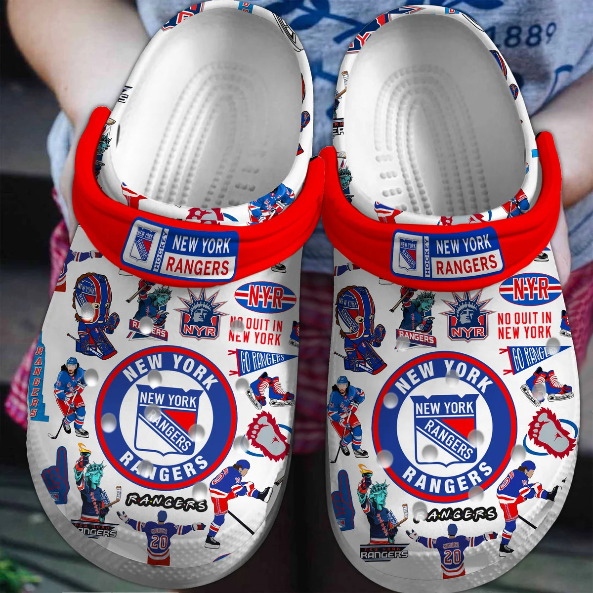 Footwearmerch New York Rangers Ice hockey team NHL Sport Crocs Clogs Crocband Shoes Comfortable For Men Women and Kids