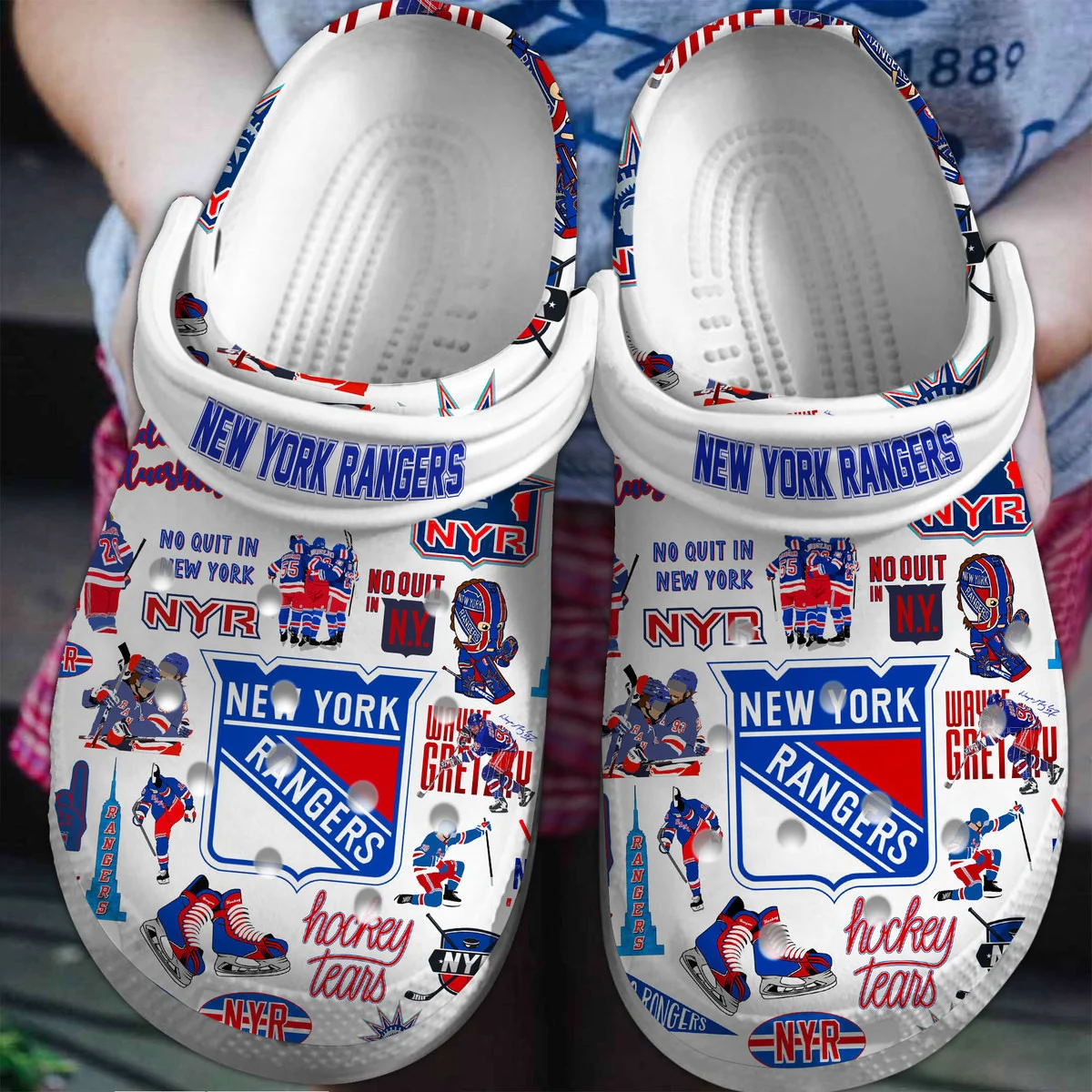 Footwearmerch New York Rangers Ice hockey team NHL Sport Crocs Clogs Crocband Shoes Comfortable For Men Women and Kids