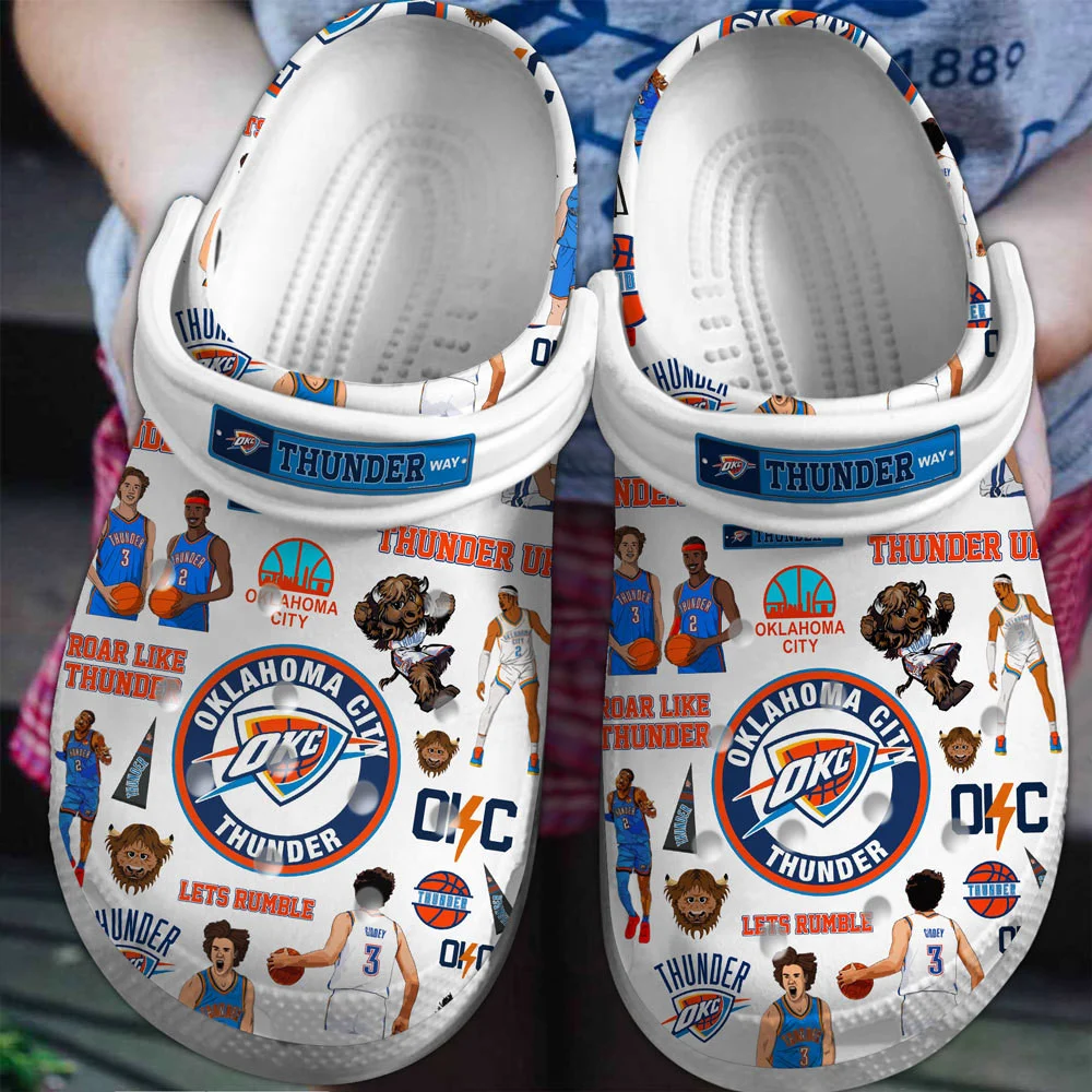 Footwearmerch Oklahoma City Thunder NBA Crocs Crocband Clogs Shoes Comfortable For Men Women and Kids