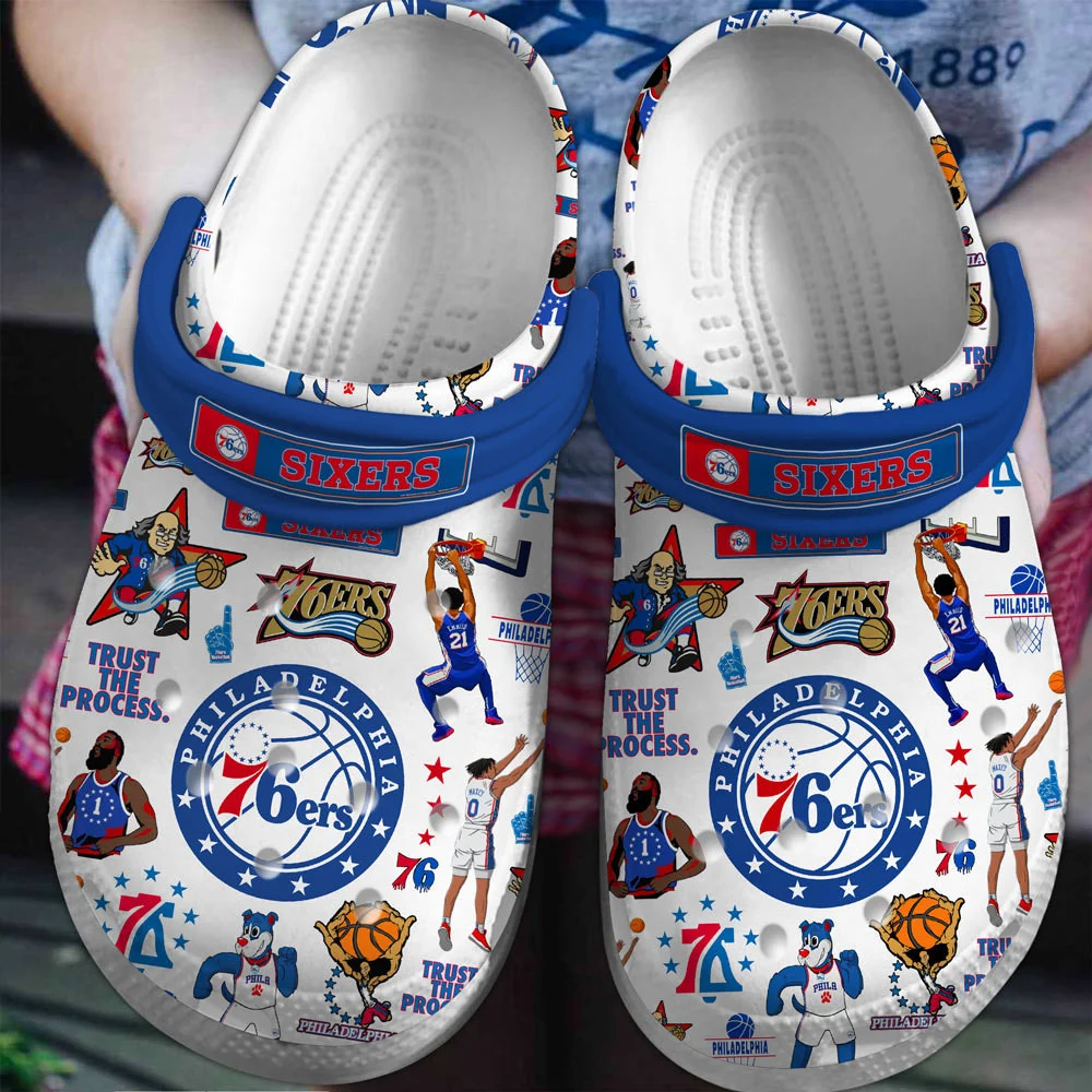 Footwearmerch Philadelphia 76ers Basketball team NBA Sport Crocs Crocband Clogs Shoes Comfortable For Men Women and Kids