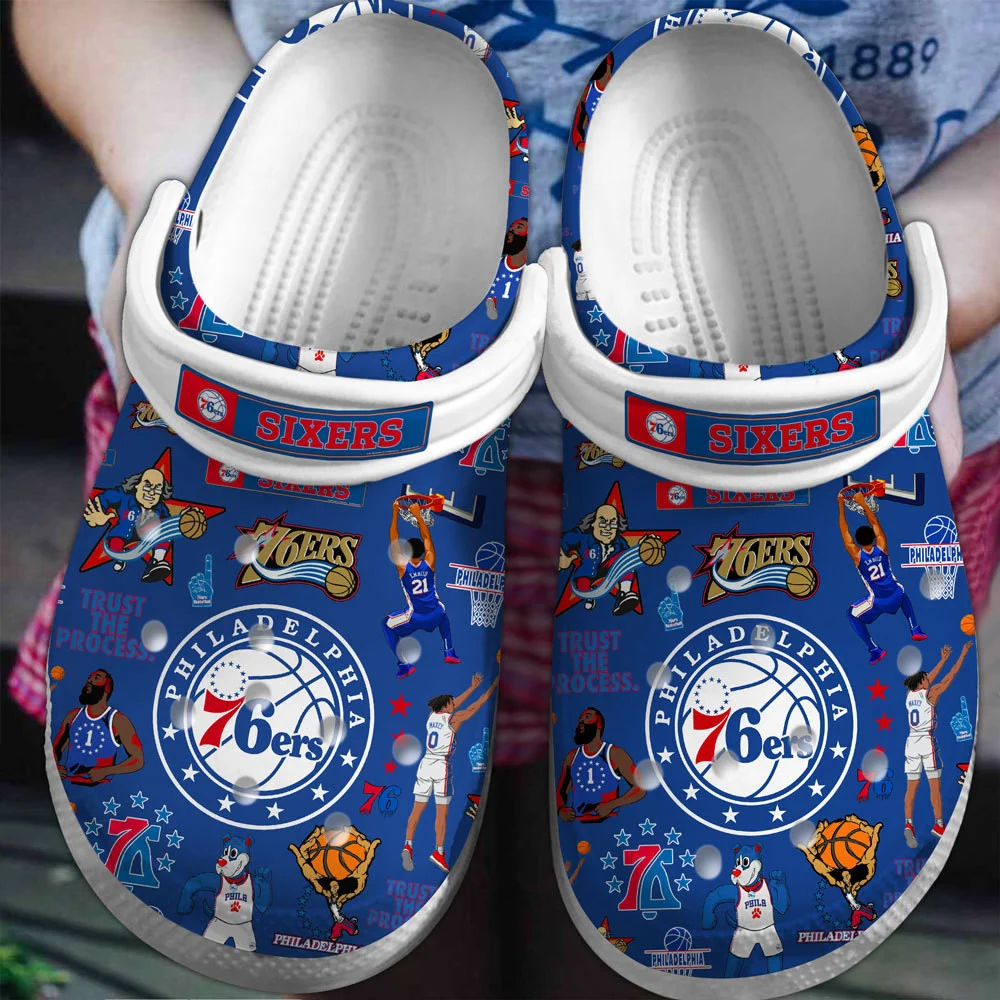 Footwearmerch Philadelphia 76ers Basketball team NBA Sport Crocs Crocband Clogs Shoes Comfortable For Men Women and Kids