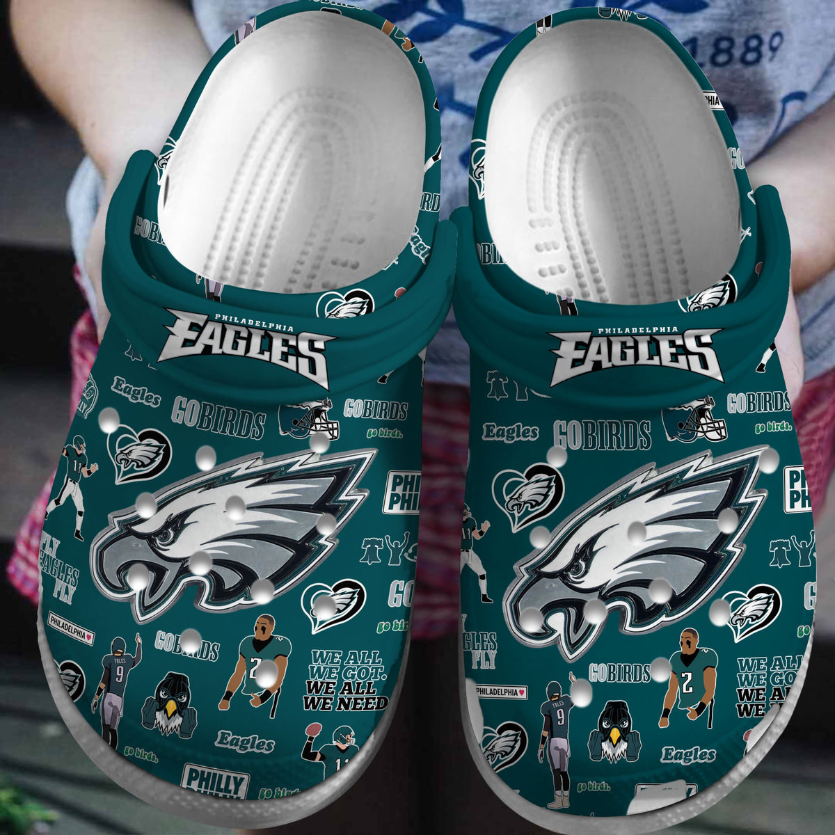 Footwearmerch Philadelphia Eagles NFL Crocs Clogs Crocband Shoes Comfortable For Men Women and Kids
