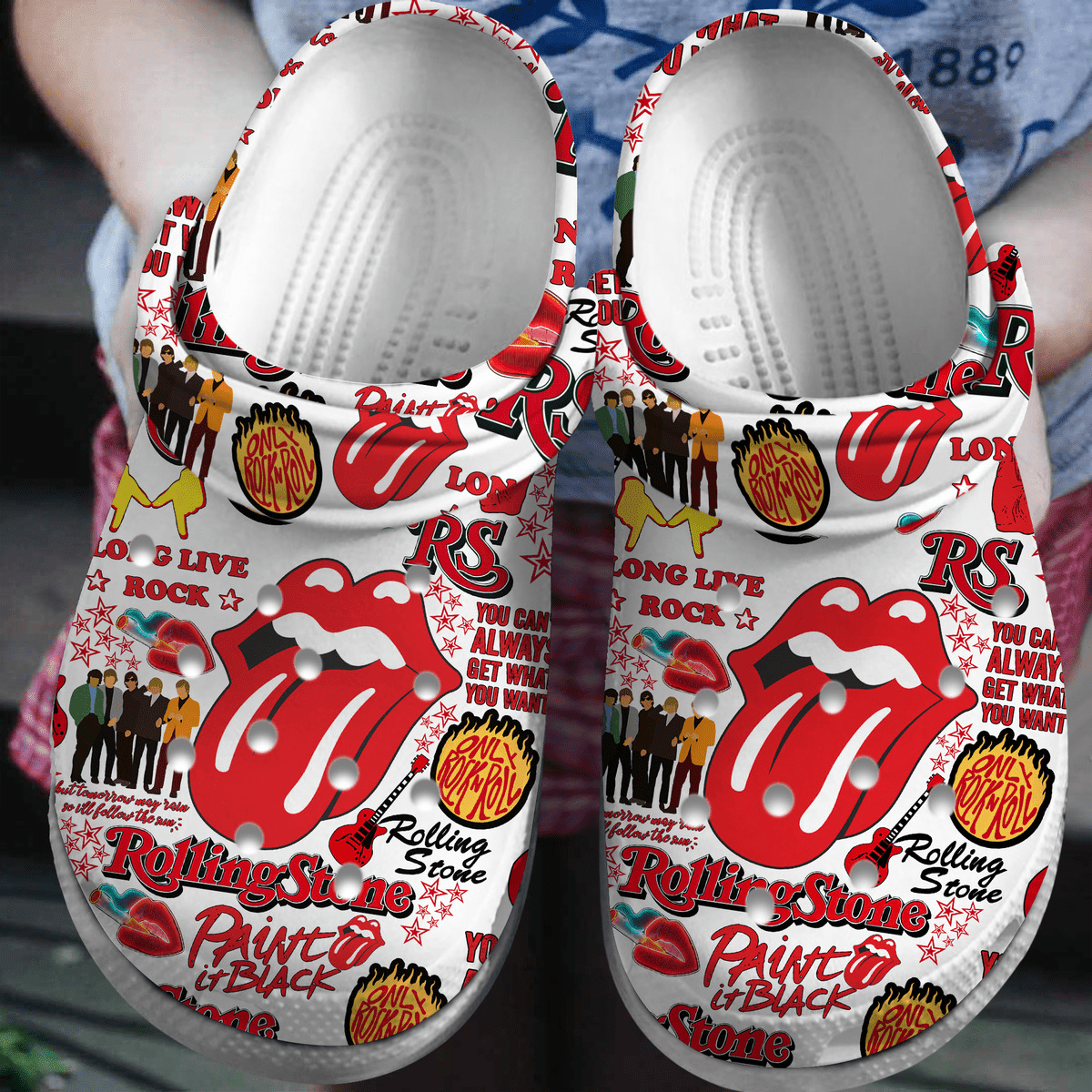 Footwearmerch The Rolling Stones Music Band Crocs Crocband Clogs Shoes Comfortable For Men Women and Kids