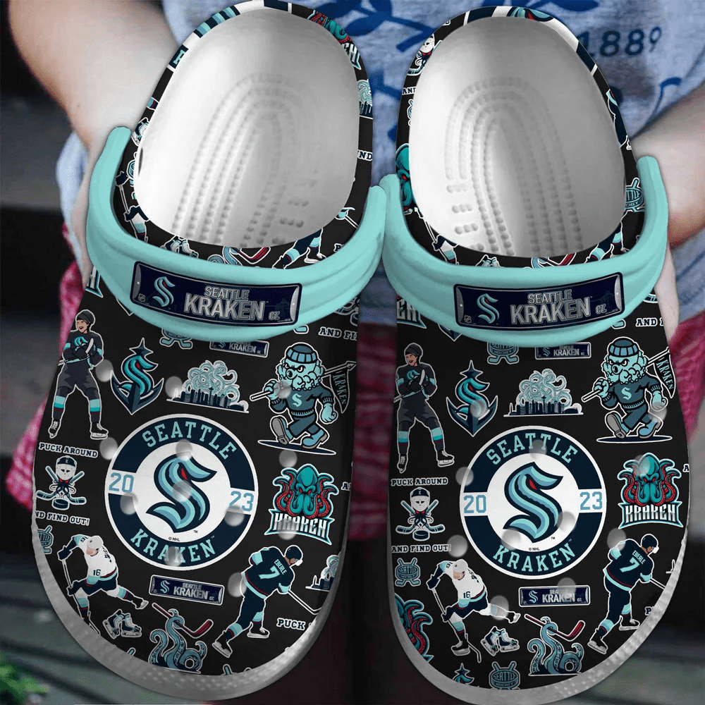 Footwearmerch Seattle Kraken Ice hockey team NHL Sport Crocs Clogs Crocband Shoes Comfortable For Men Women and Kids