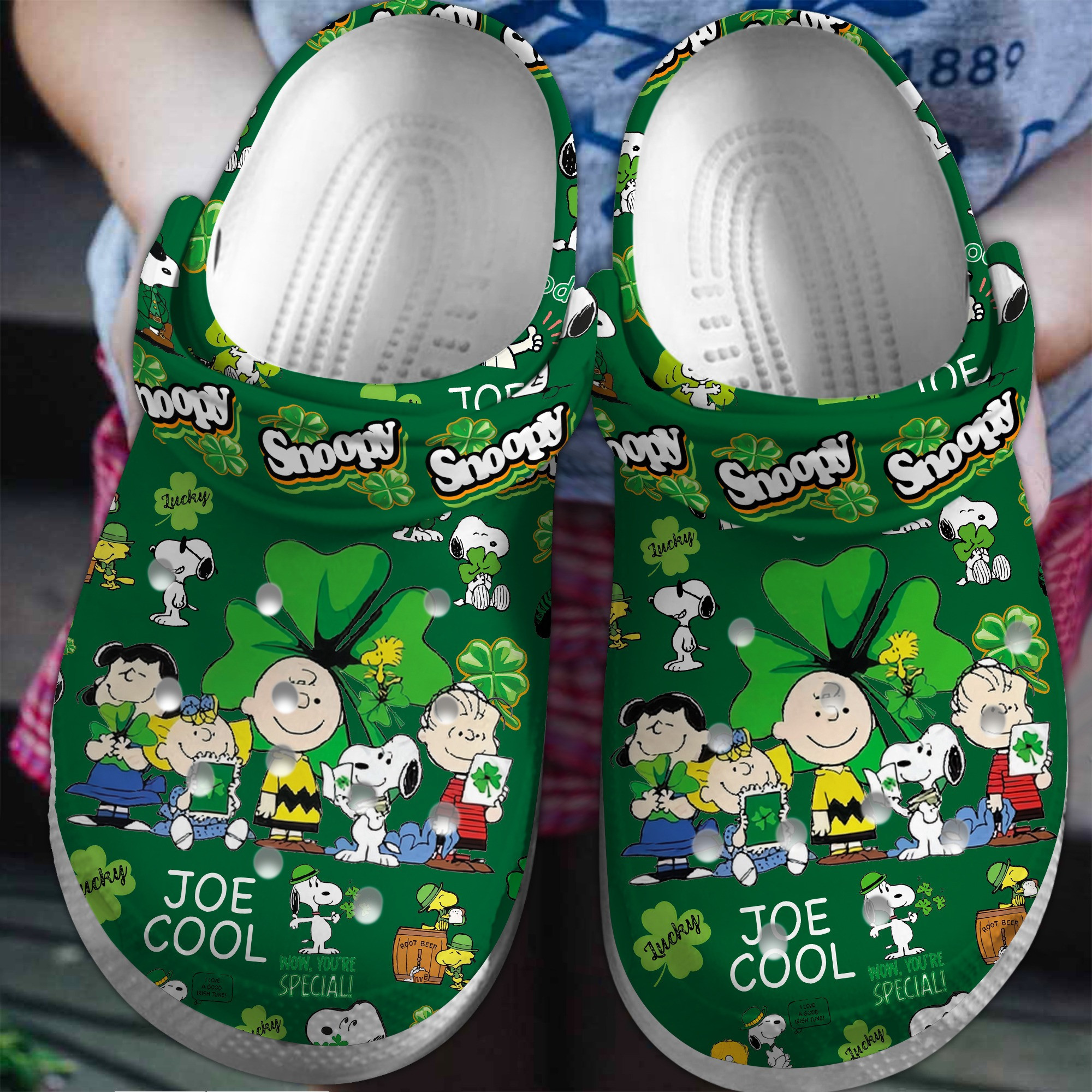 Footwearmerch Snoopy Peanuts Cartoon Saint Patrick's Day Crocs Crocband Clogs Shoes Comfortable For Men Women and Kids