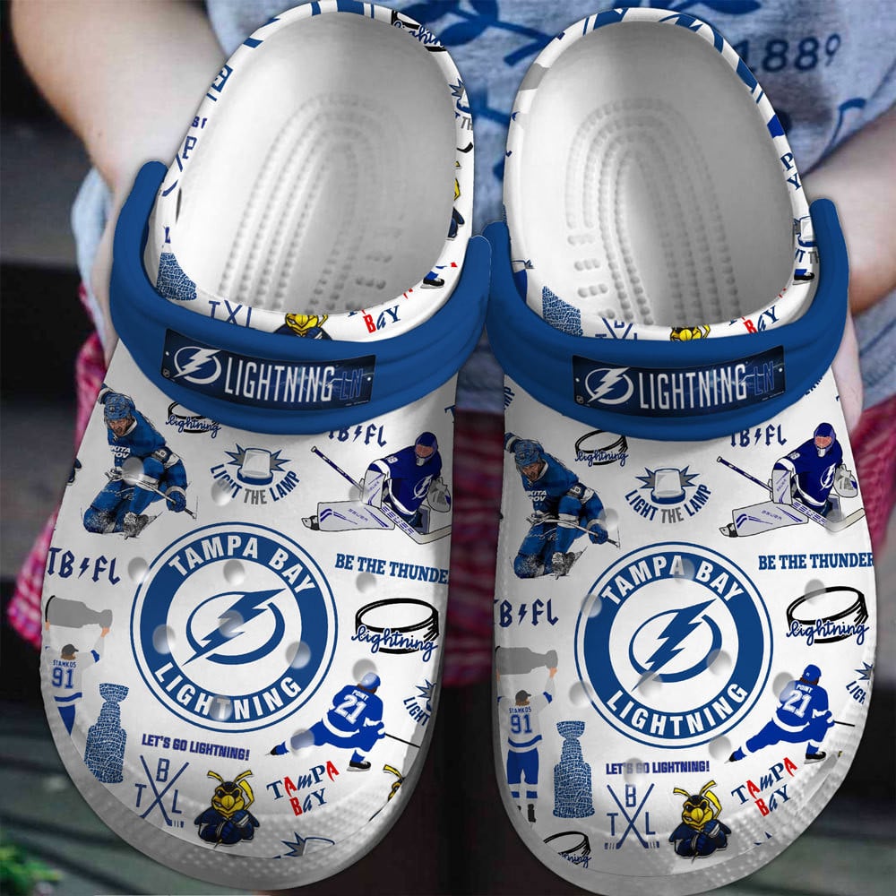 Footwearmerch Tampa Bay Lightning Ice hockey team NHL Sport Crocs Clogs Crocband Shoes Comfortable For Men Women and Kids
