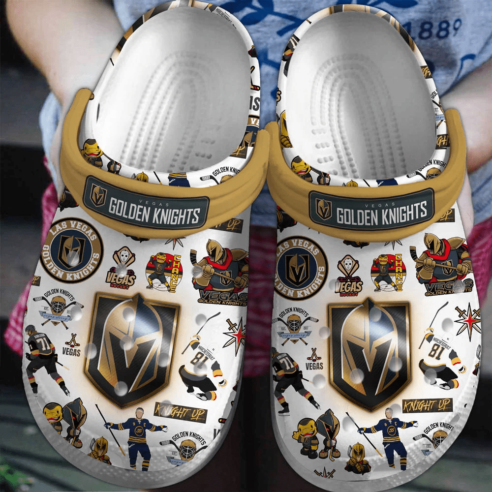 Footwearmerch Vegas Golden Knights Ice hockey team NHL Sport Crocs Clogs Crocband Shoes Comfortable For Men Women and Kids