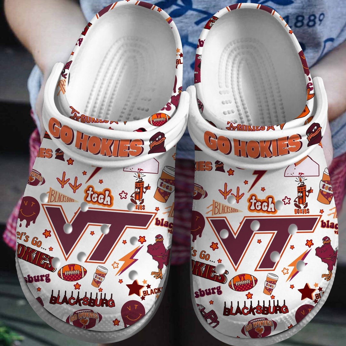 Footwearmerch Virginia Tech Hokies NCAA Sport Crocs Clogs Crocband Shoes Comfortable For Men Women and Kids